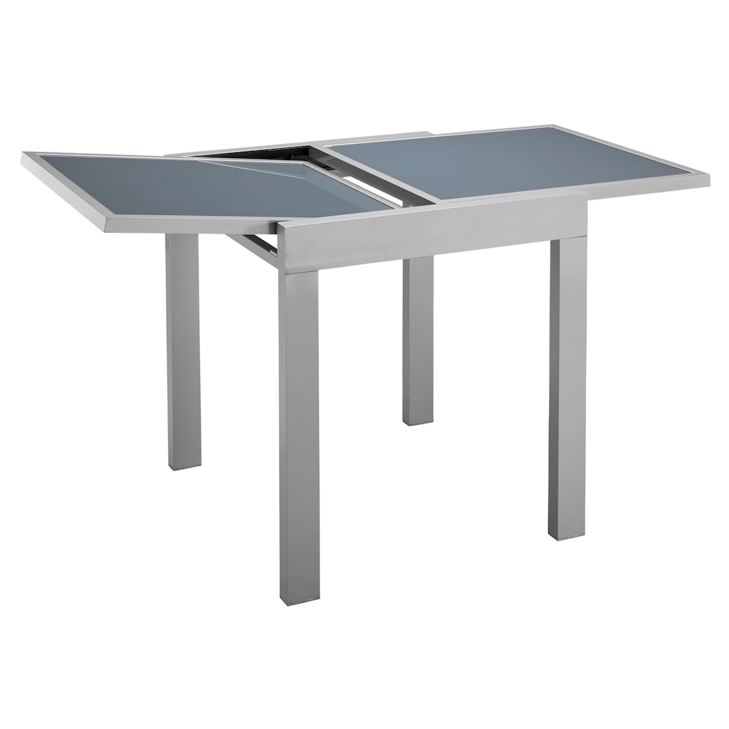 MERXX Balkonset »Lima«, (3 tlg., 2x Klappsessel, 1x Ausziehtisch 65(130)x65 cm), pulverbeschichtetes Aluminium, aus 100% Polyester, für 2 Personen