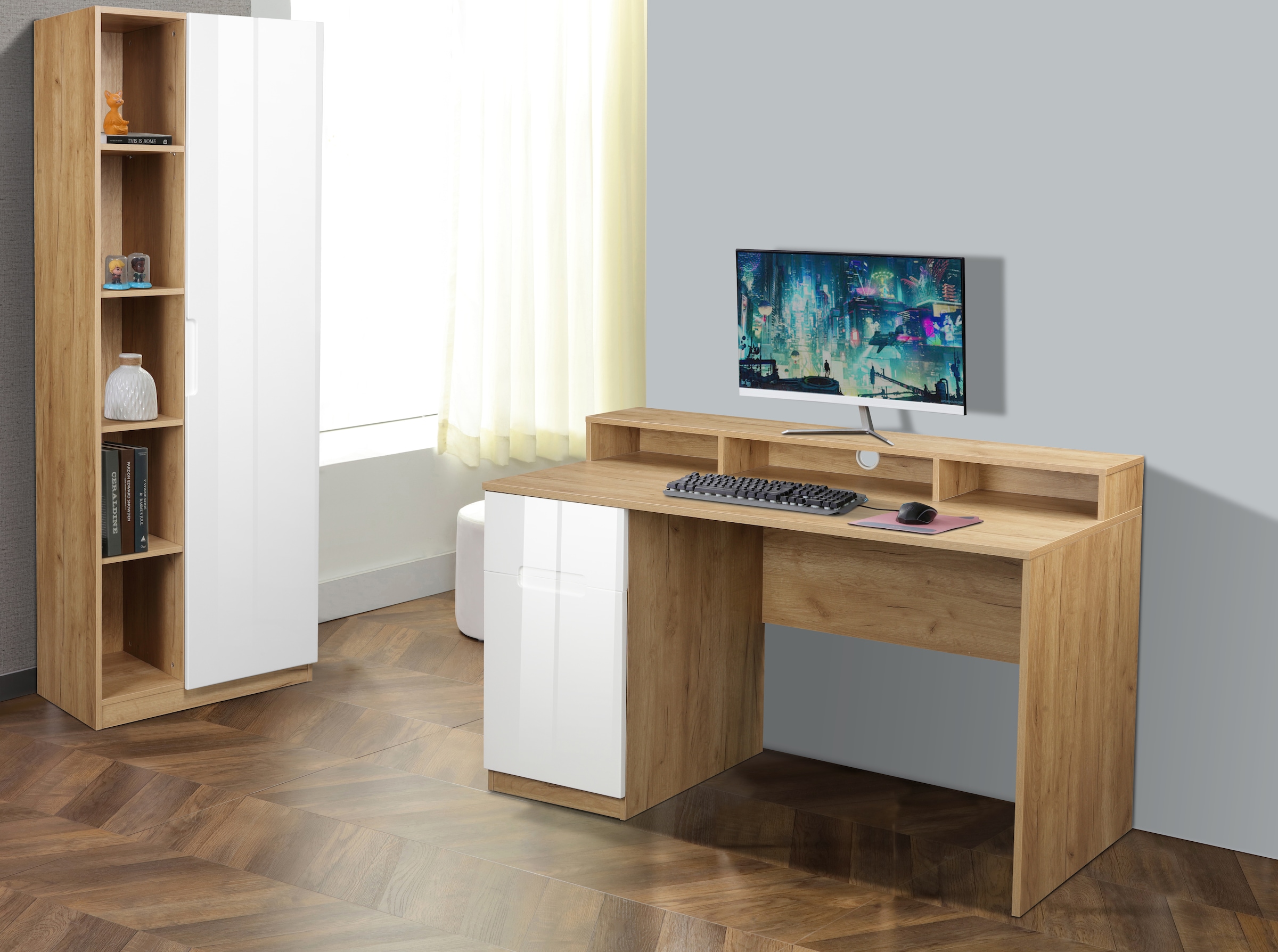 andas Aktenschrank »Lund«, mit Griffmulde & Hochglanzfront, 10 Fächer, Höhe 180 cm