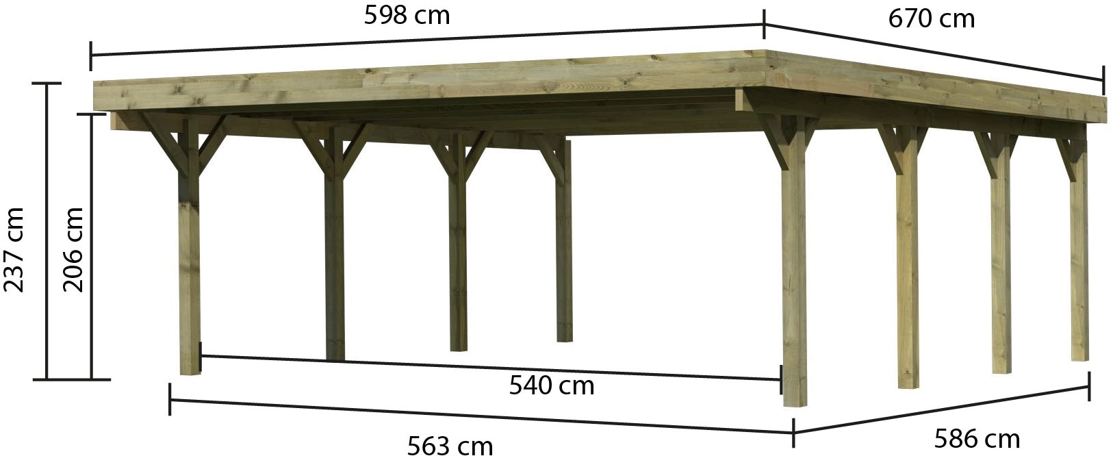 Karibu Doppelcarport »»Classic 2« PVC-Dach Variante A kesseldruckimprägnert« Massivholz 540 cm KDI aus Masivholz