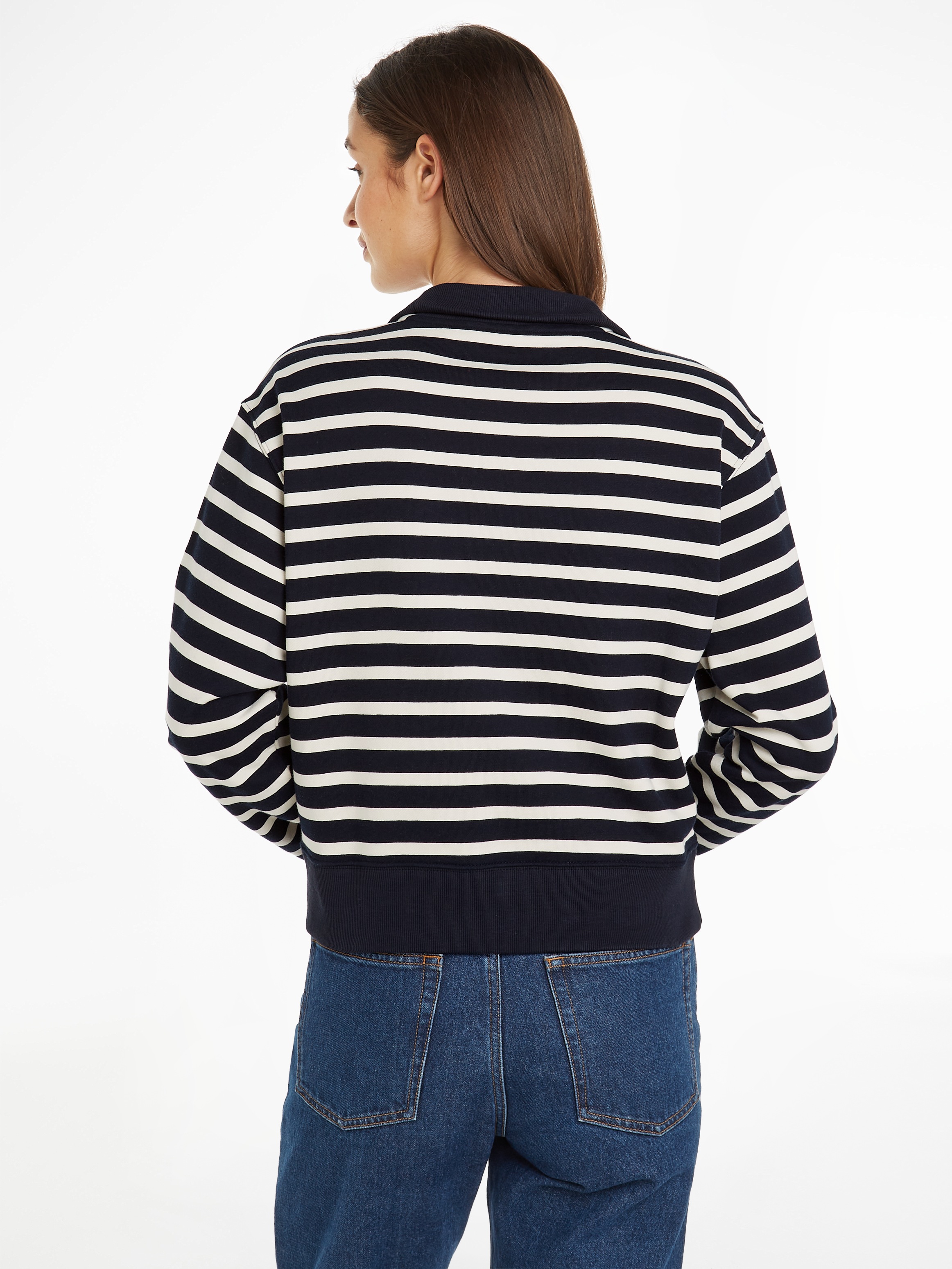 Tommy Hilfiger Sweater »SMD BRETON STRIPE 1/2 ZIP HWK«, Polokragen mit Reißverschlusss, gestreift, Logostickerei
