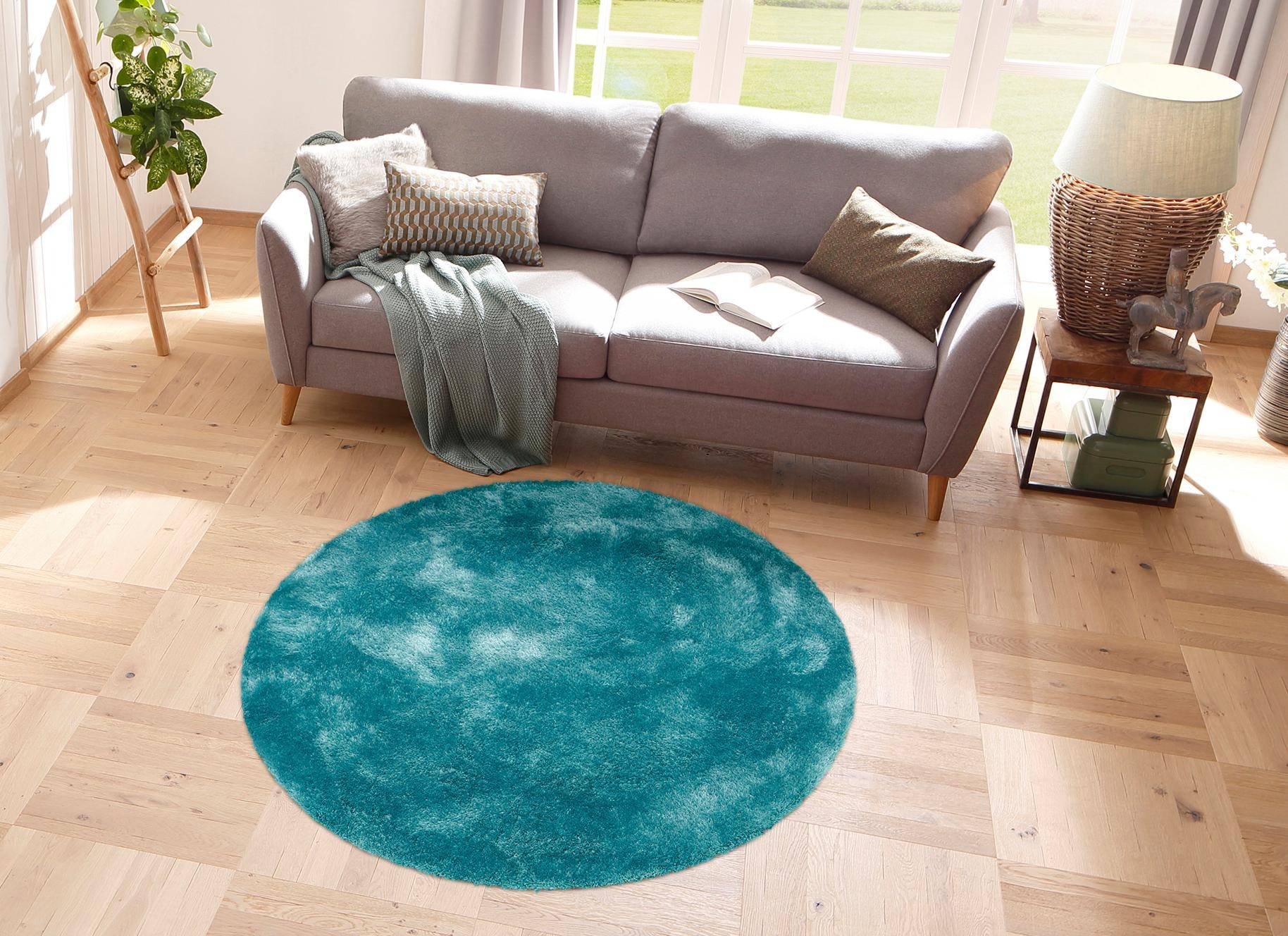 Bruno Banani Hochflor-Teppich »Dana Teppich, Kundenliebling«, rund, 30 mm Höhe, unifarben, Mikrofaser Teppiche, Wohnzimmer, Schlafzimmer, Esszimmer