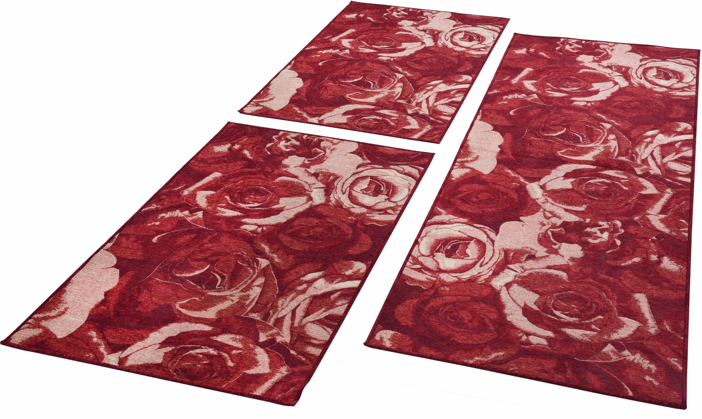 THEKO Bettumrandung »Flomi Rose«, (3 tlg.), Bettvorleger, Läufer-Set für das Schlafzimmer, gewebt, Rosen Motiv