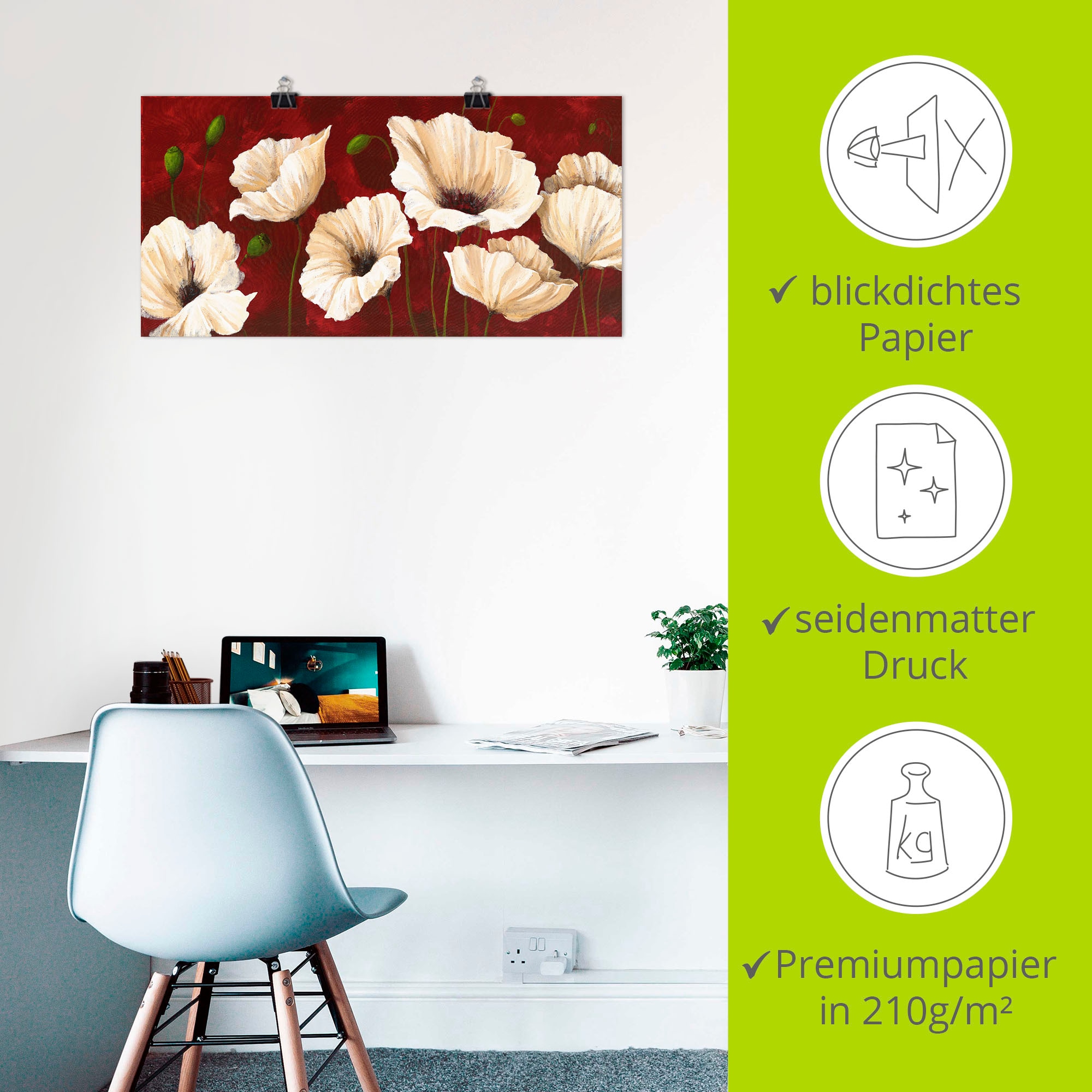 Artland Wandbild »Weiße Mohnblumen vor rot« Blumen 1 Stk. tlg. als Leinwandbild, Poster in verschied. Größen