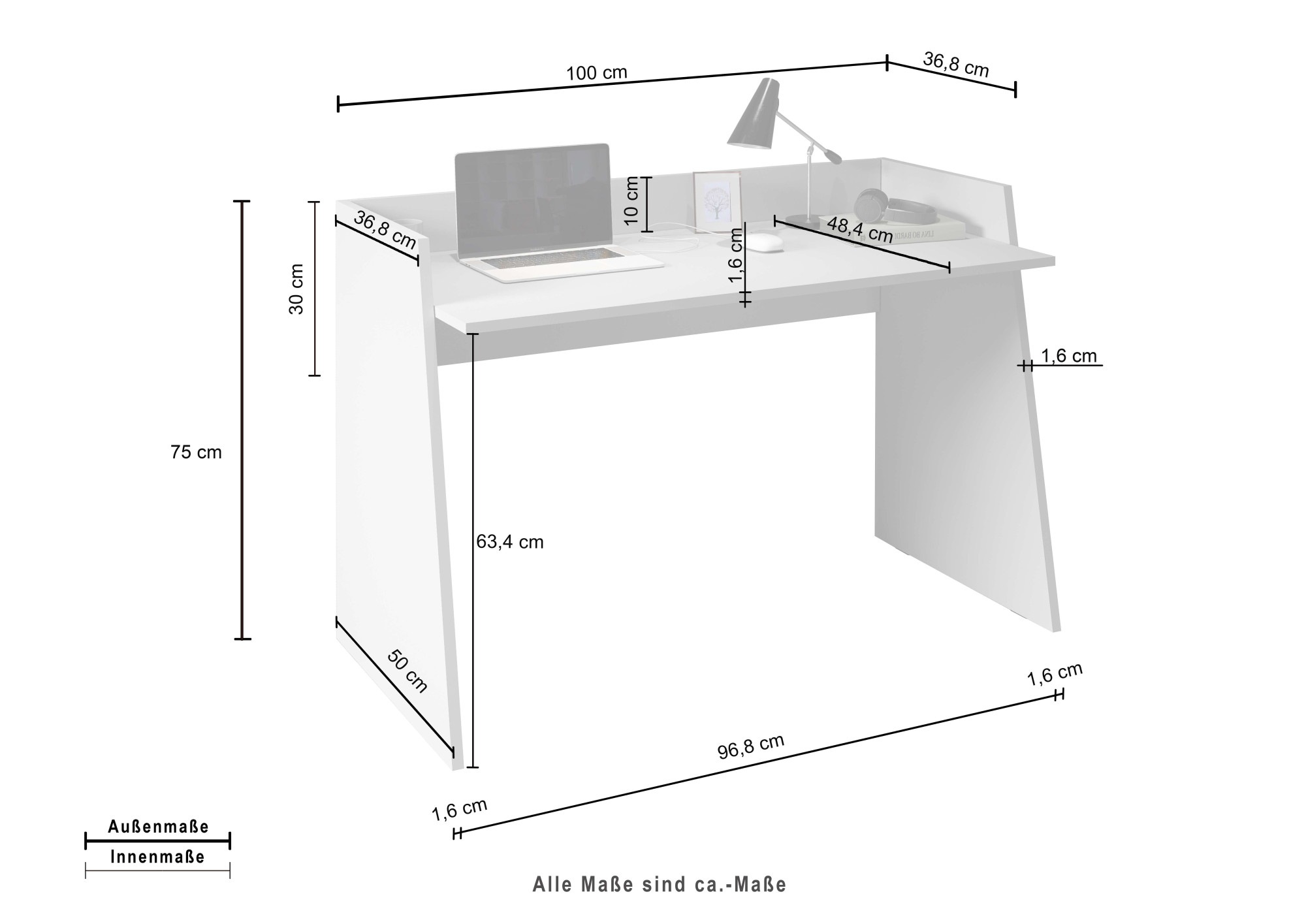 INOSIGN Schreibtisch »Vega, Schreibtisch, kleiner Computertisch, Bürotisch für Büro«, (1 St.), mit 2 Diagonalseit, Arbeitsplatte Breite 100 cm