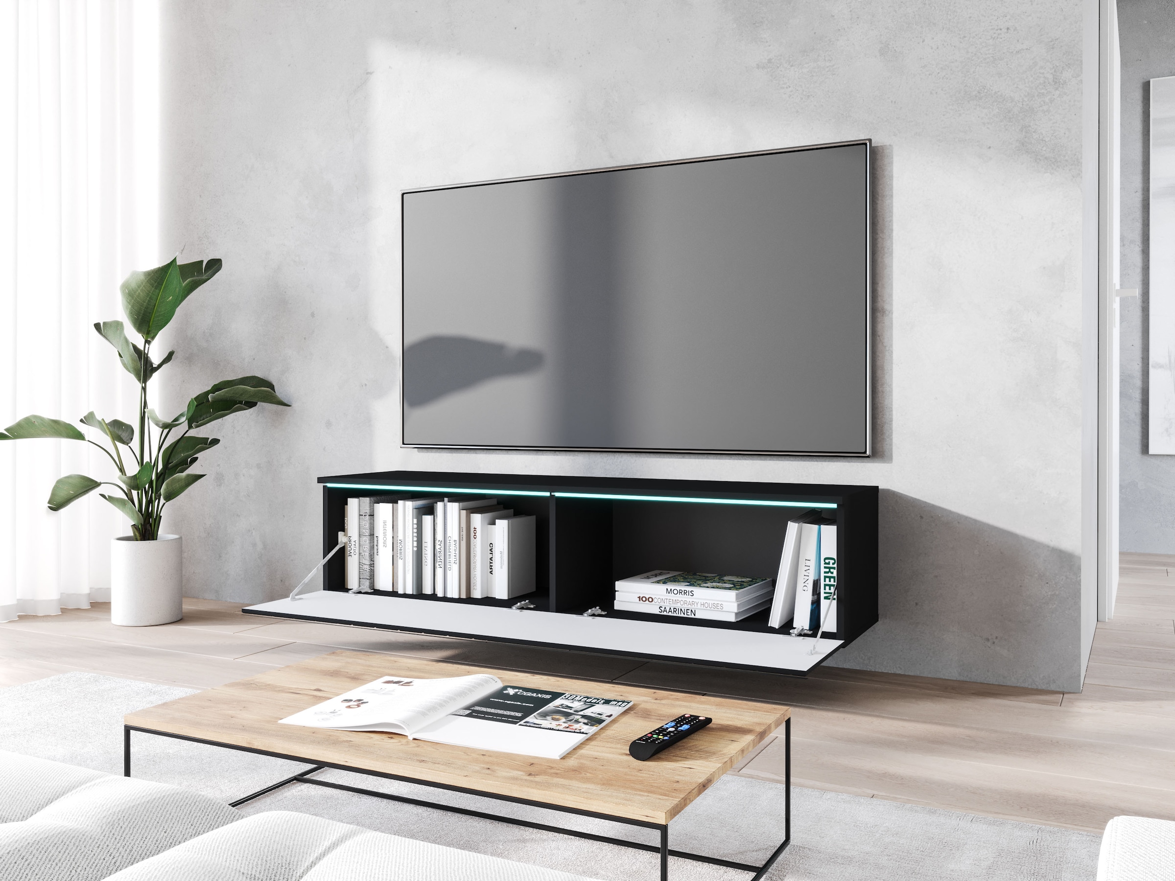 INOSIGN Lowboard »wahlweise mit oder ohne Beleuchtung« 1 Stk. tlg. 140 cm TV-Board ohne Griffe, mit viel Stauraum, stehend und hängend