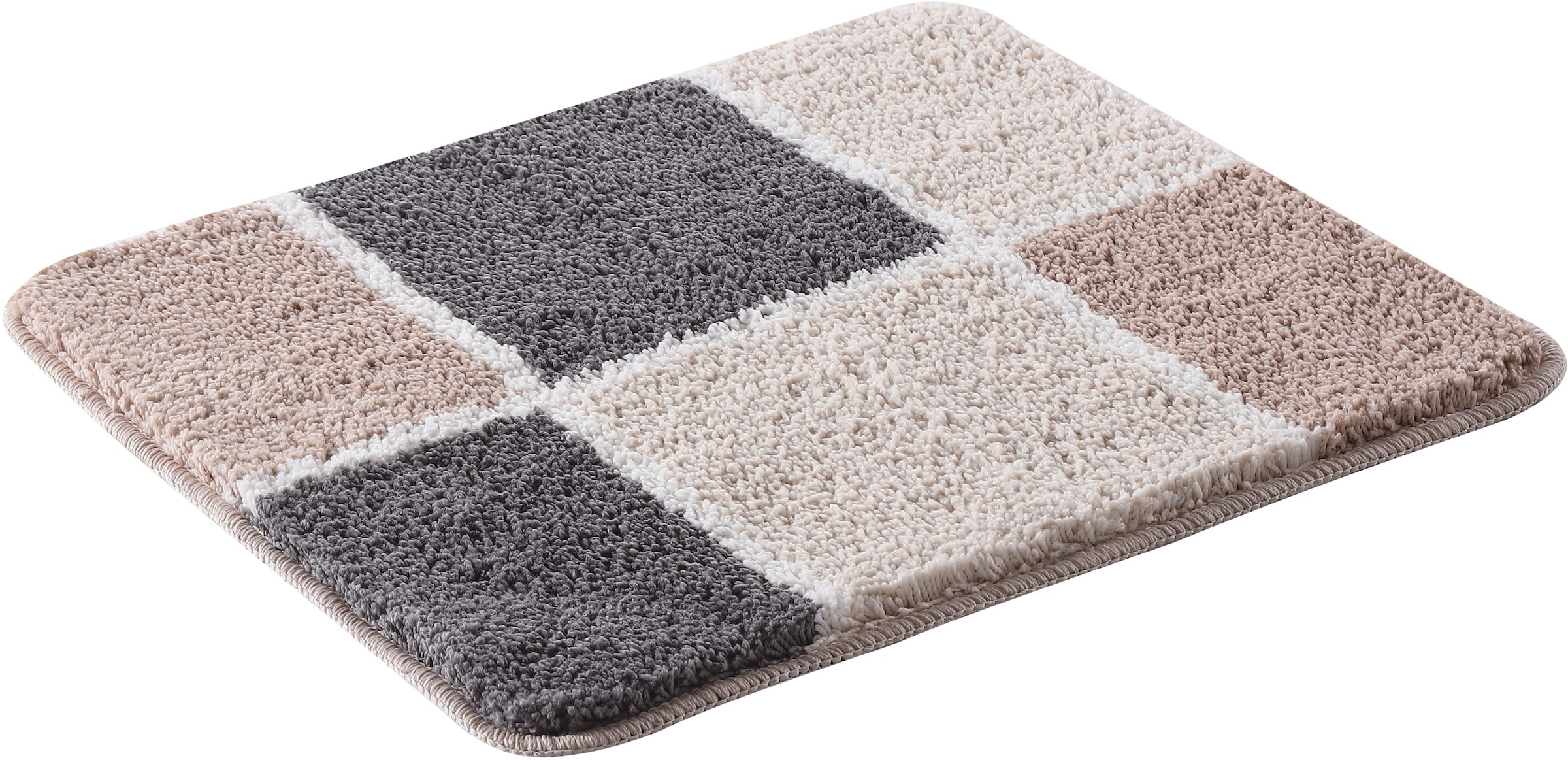 my home Badematte »Anna mit Kachelmuster, Badvorleger, Badezimmer Teppich, Duschvorleger«, rutschhemmend beschichtet, strapazierfähig, Badteppich, Hoch-Tief Effekt, Modern, Weich