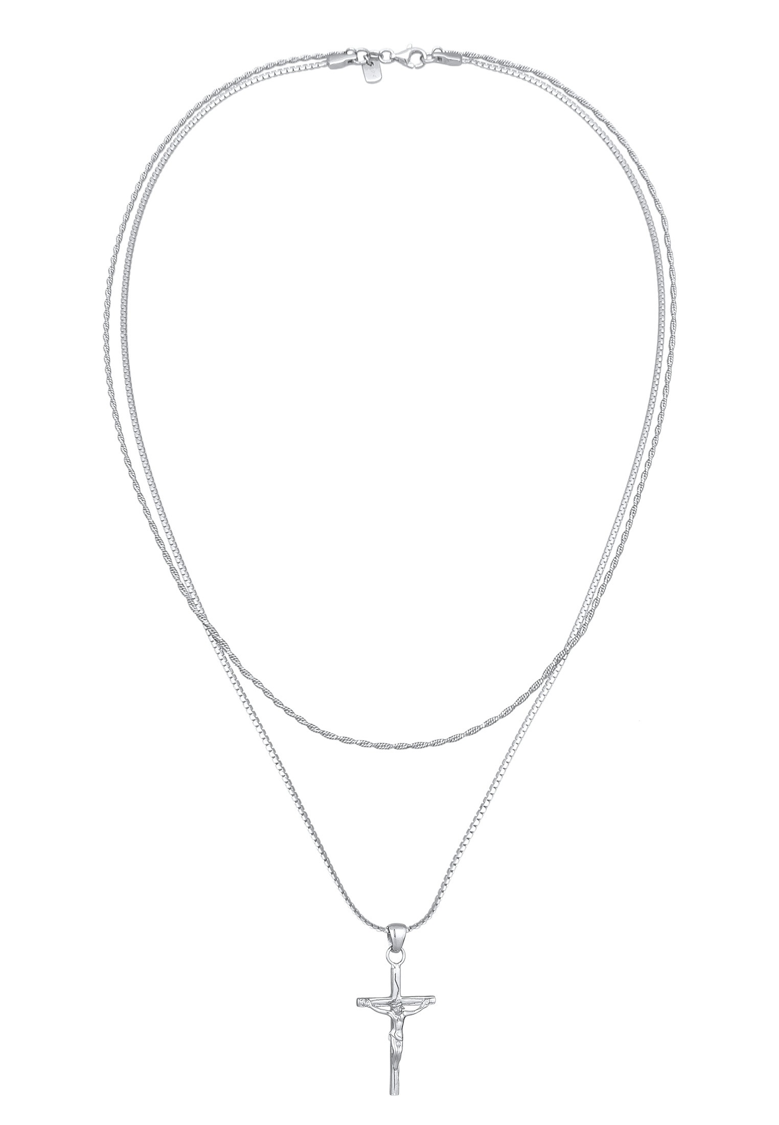 Kuzzoi Silberkette »Halskette Layer Kreuz Kordelkette 925 Silber«