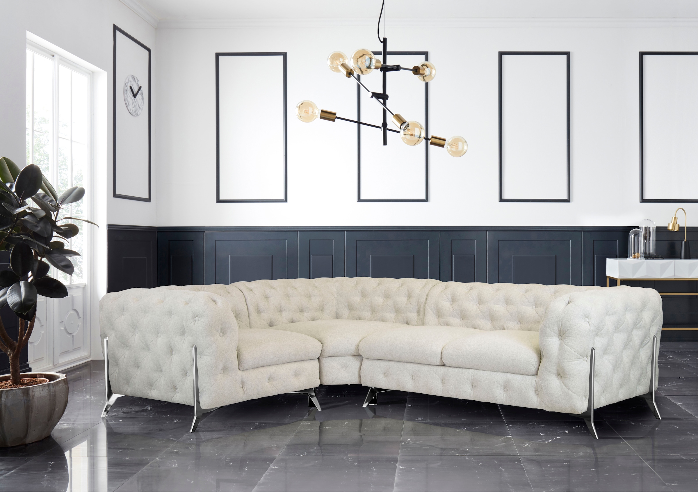 Leonique Chesterfield-Sofa »Amaury L-Form«, moderne Chersterfield-Optik, Breite 262 cm, Fußfarbe wählbar