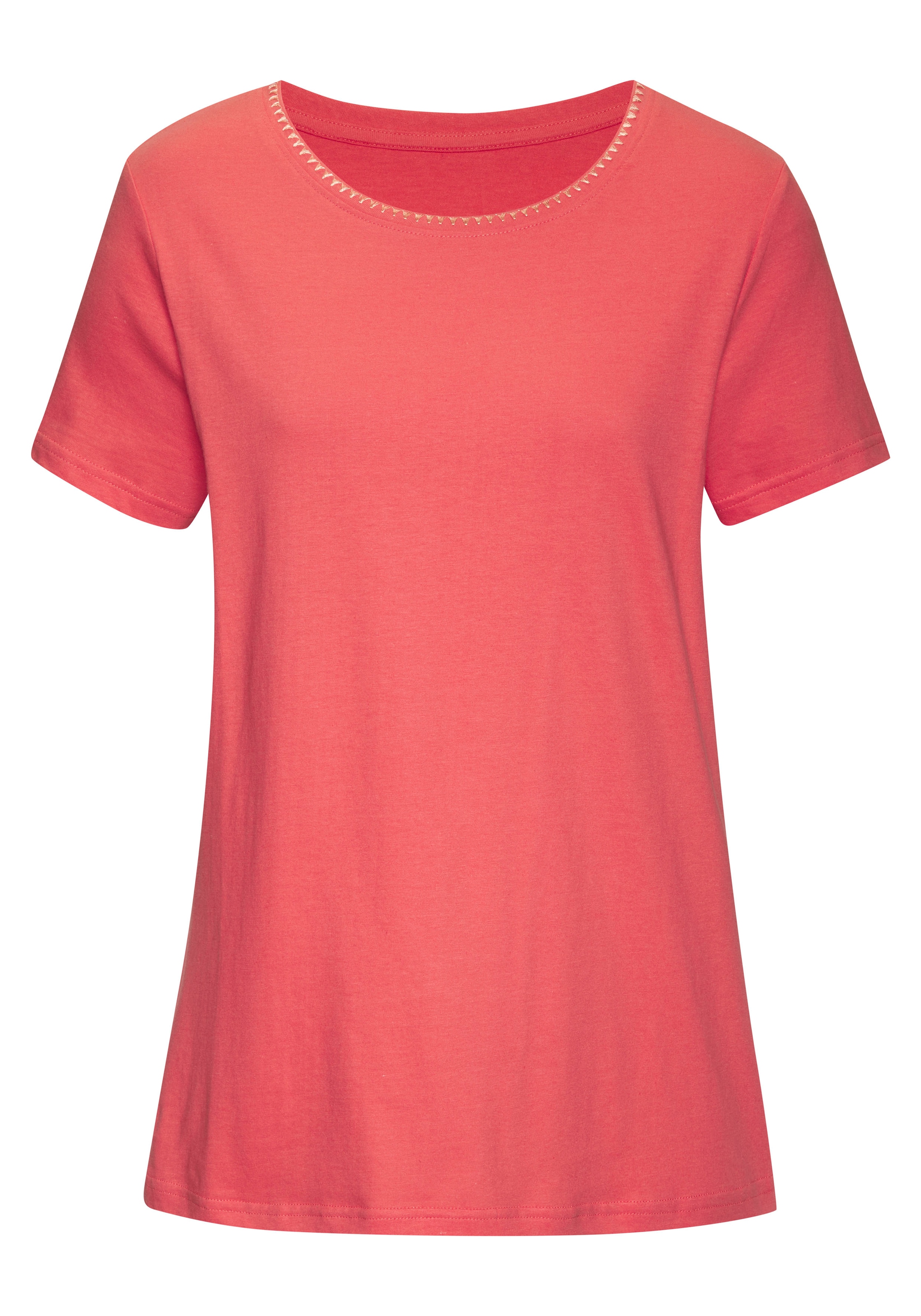 Vivance T-Shirt »mit modischer Kontraststickerei«, (Packung, 2er-Pack), aus weicher Baumwoll-Qualität