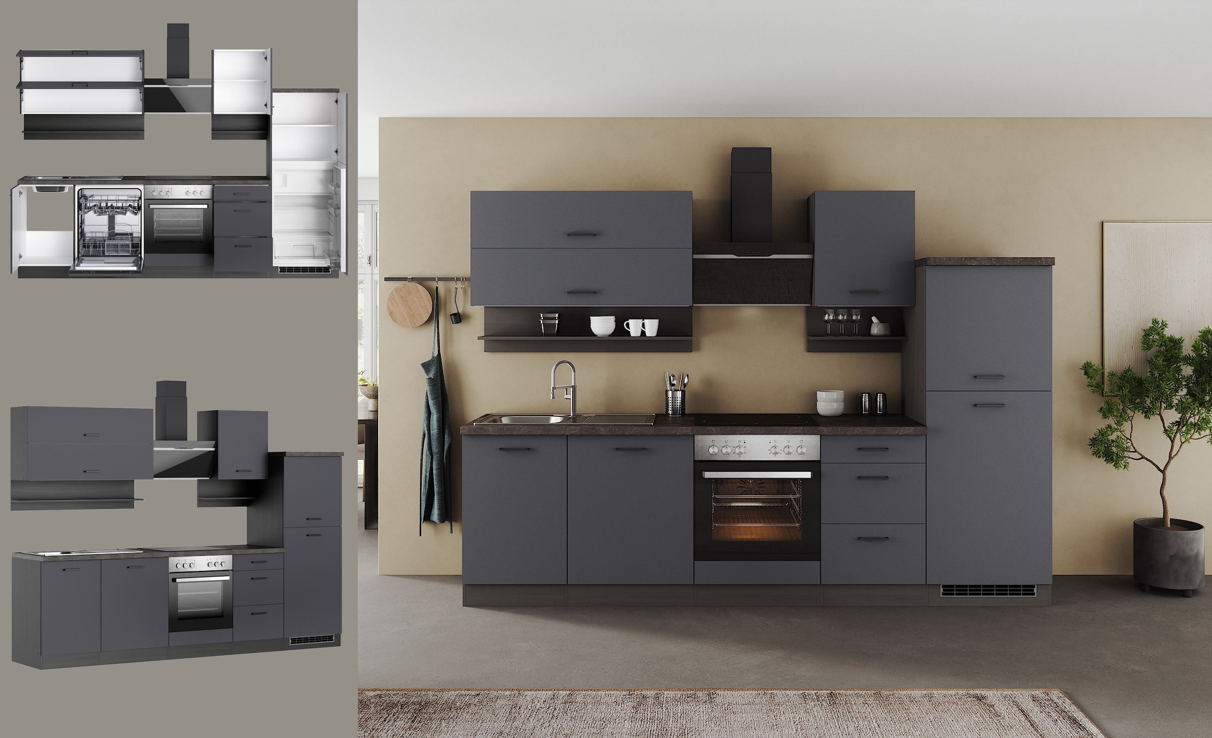 KOCHSTATION Küchenzeile »KS-Frieda Breite 280 cm« wahlweise mit E-Geräten, mit 38mm starker Arbeitsplatte