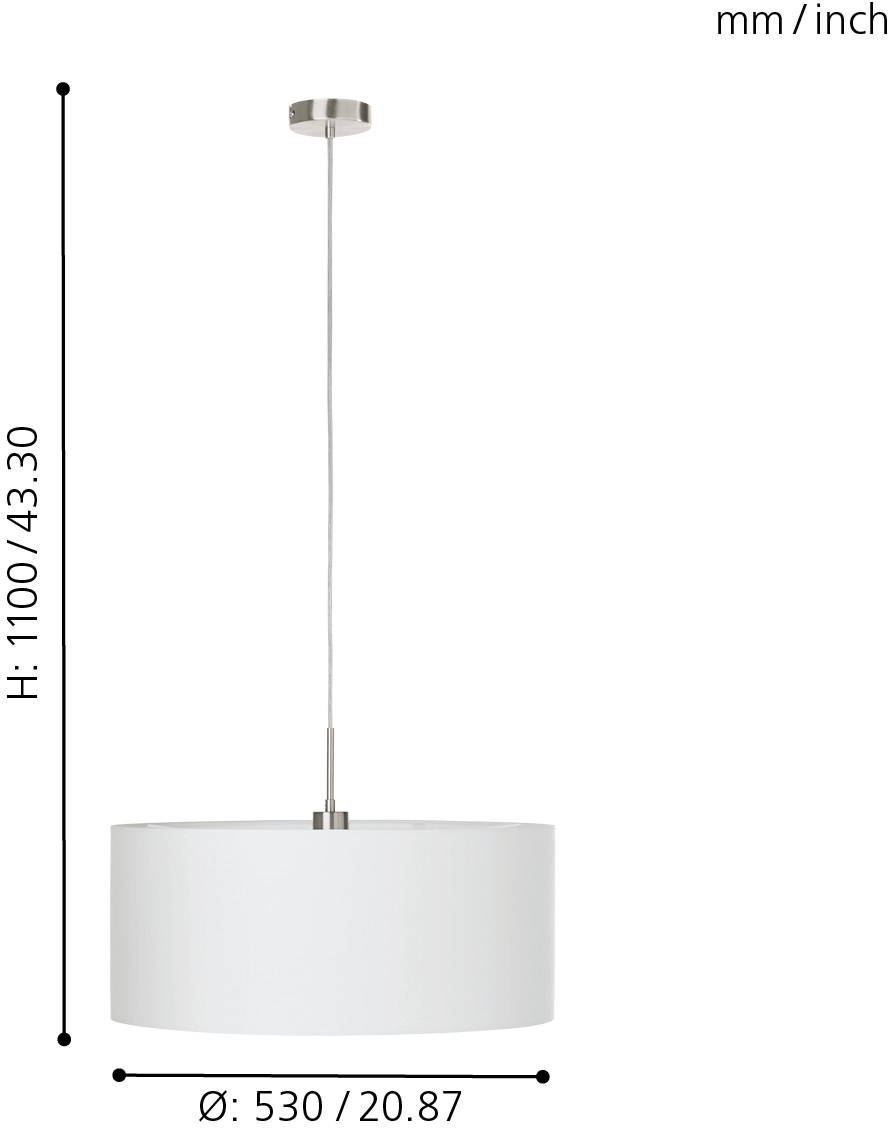 EGLO Hängeleuchte »PASTERI«, 1 flammig-flammig, weiß / Ø53 x H110 cm /  exkl. 1 x E27 (je max. 60W) / Lampe aus Stoff online kaufen | mit 3 Jahren  XXL Garantie