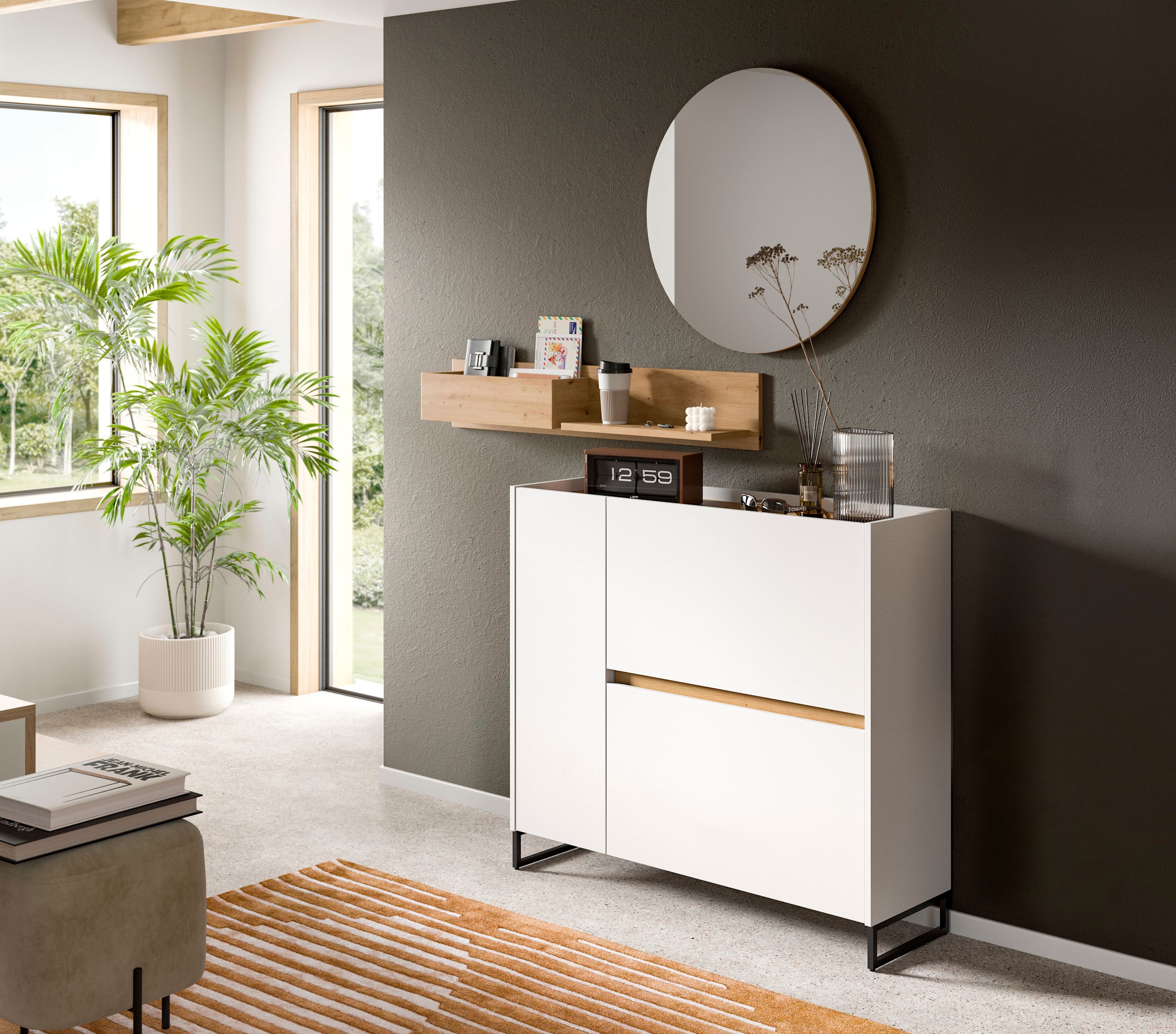 Home affaire Garderoben-Set »EVRID, 3-teilig, Breite 140 cm, individuell stellbar & erweiterbar« best. aus: Kommode, Wandboard & Spiegel, 3 Stk. tlg.