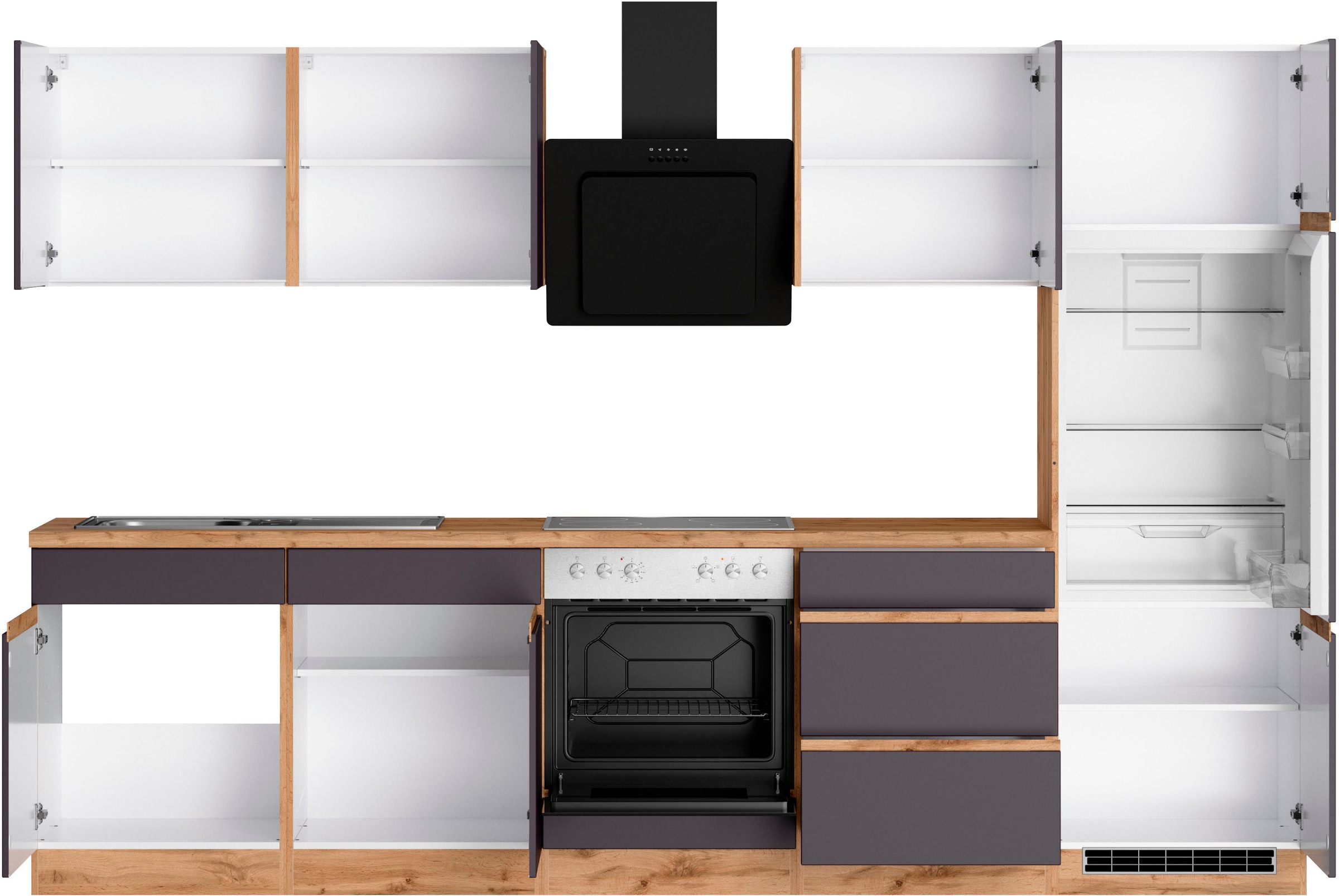 KOCHSTATION Küchenzeile »KS-Riesa« Stellbreite 300 cm, wahlweise mit oder ohne E-Geräte