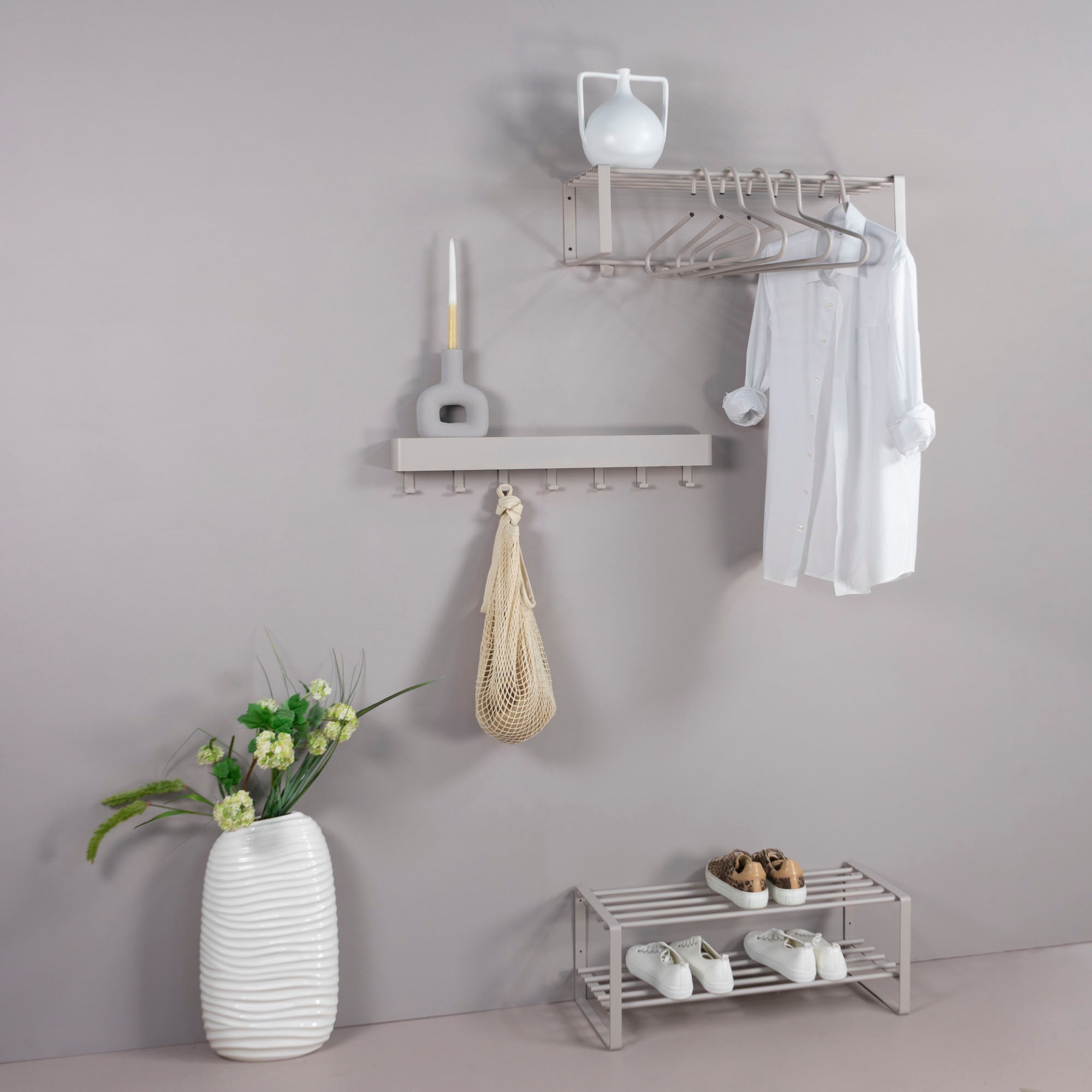 Spinder Design Garderobenleiste »REX«, (1 St.), Wandgarderobe aus Stahl mit Hutablage und 5 bzw. 7 Haken