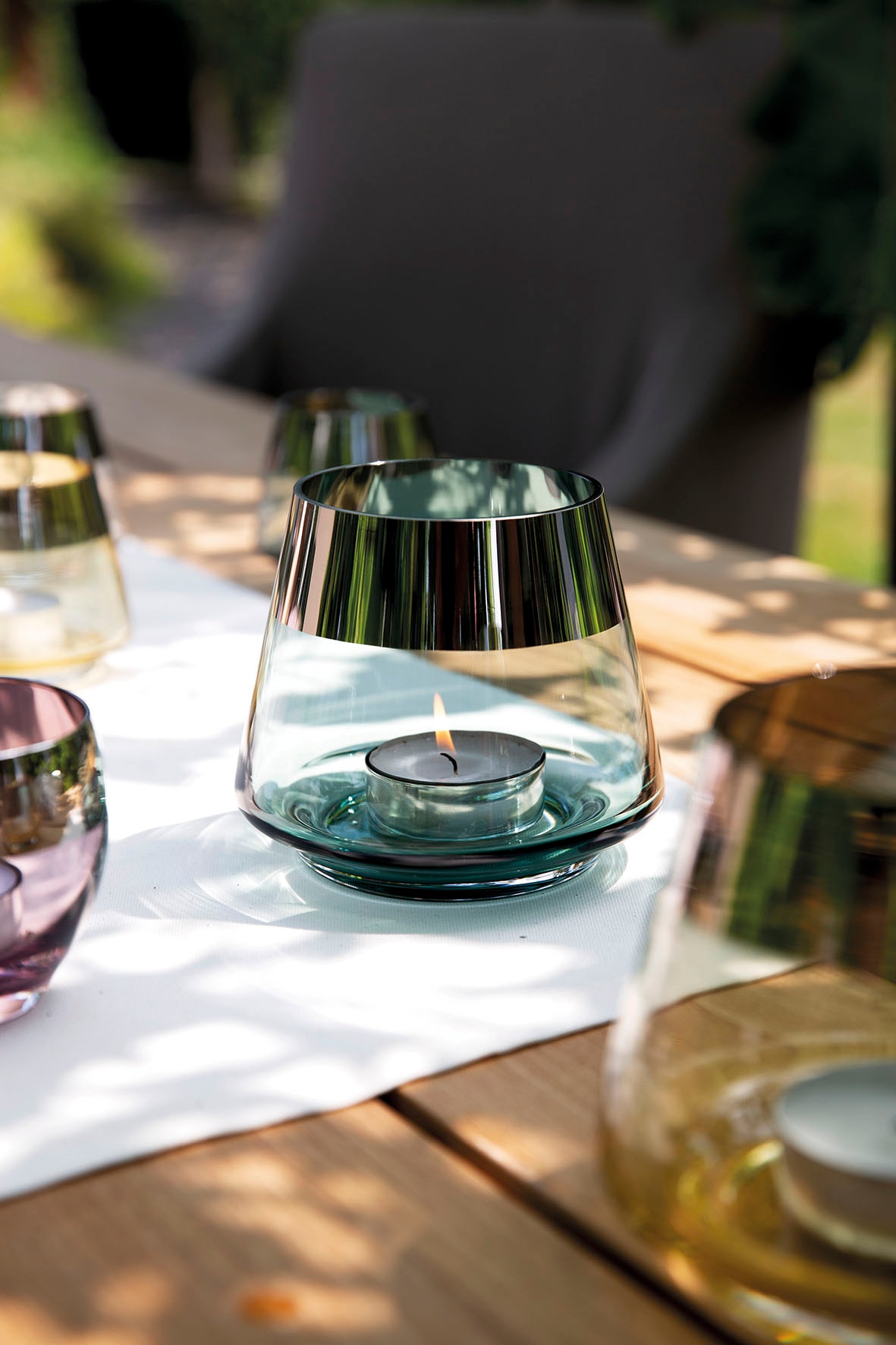 Fink Teelichthalter »JONA«, (1 St.), online | Kerzenhalter Glas, mundgeblasen, mit foliertem aus kaufen silberfarbenem Rand UNIVERSAL