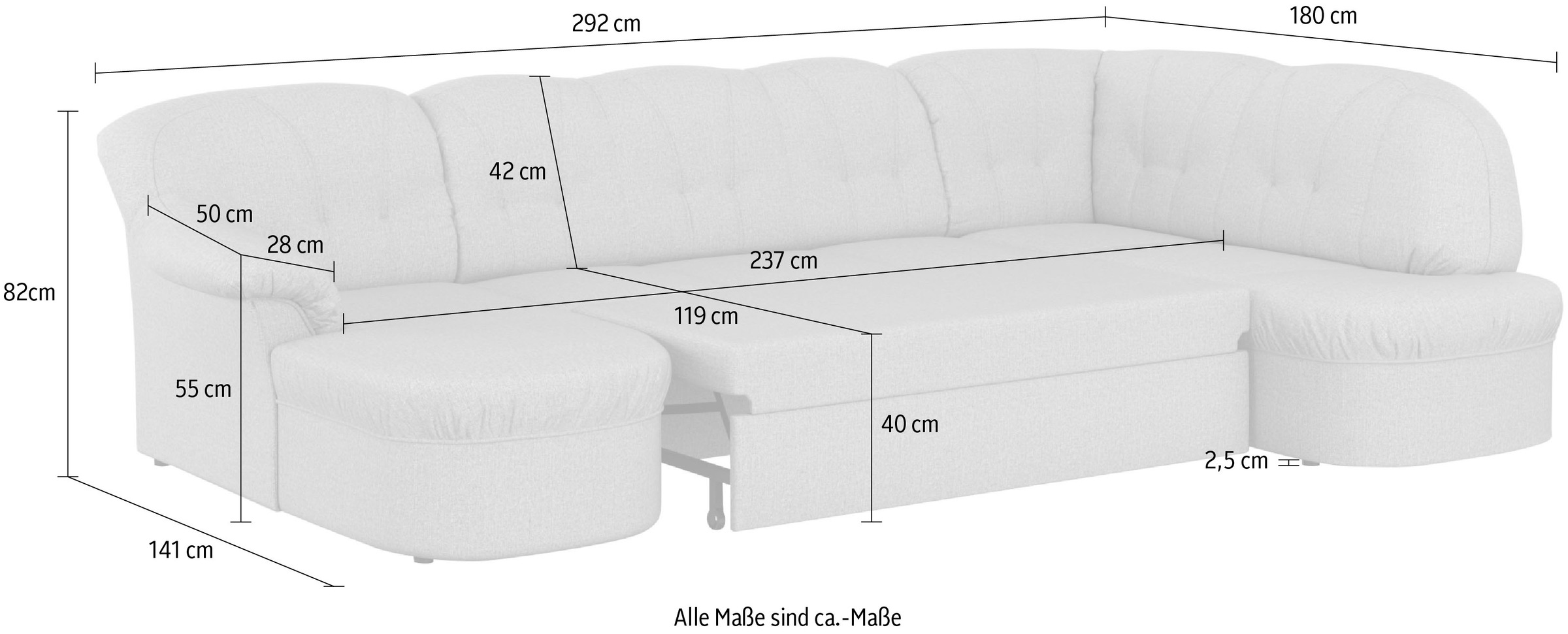 DOMO collection Wohnlandschaft »Pegnitz, zeitlos und modern, mit attraktiver Rückensteppung, U-Form«, wahlweise mit Bettfunktion
