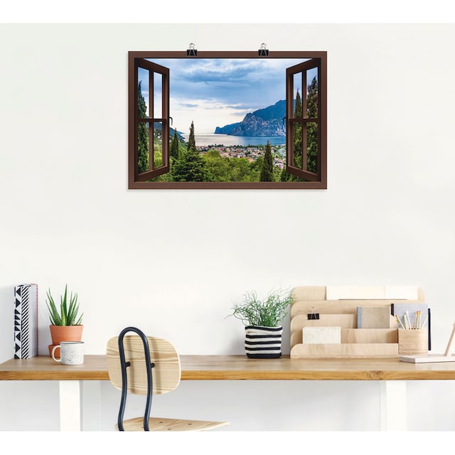 Artland Wandbild »Gardasee durchs braune Fenster«, Seebilder, (1 St.), als  Alubild, Leinwandbild, Wandaufkleber oder Poster in versch. Größen auf  Raten bestellen