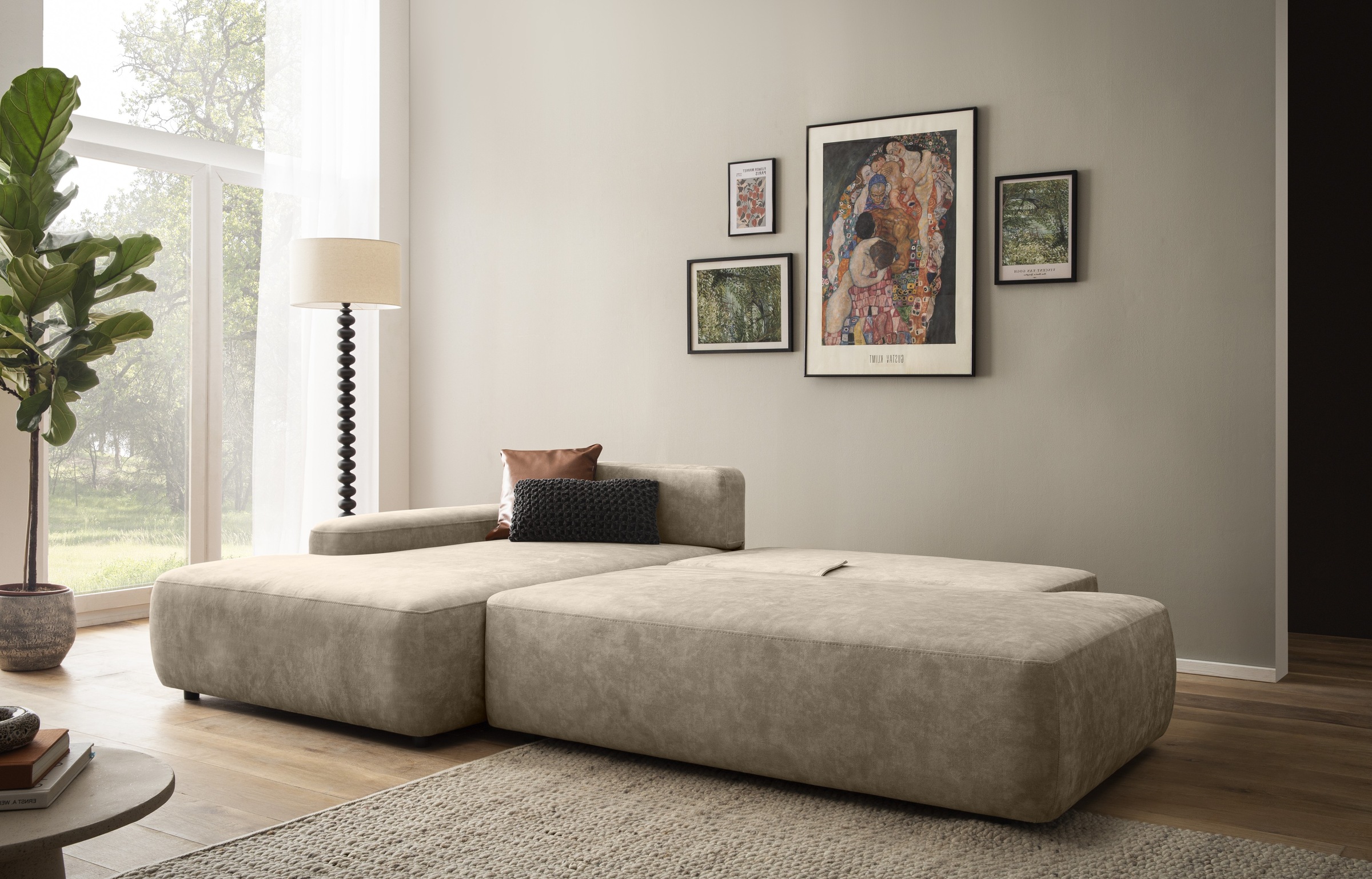 INOSIGN Ecksofa »TORGE, Schlafsofa Cord, Samtvelours u. Strukur fein, Couch in L-Form«, Schlaffunktion und Bettkasten, Liegefläche: 210x125 cm, neues Design