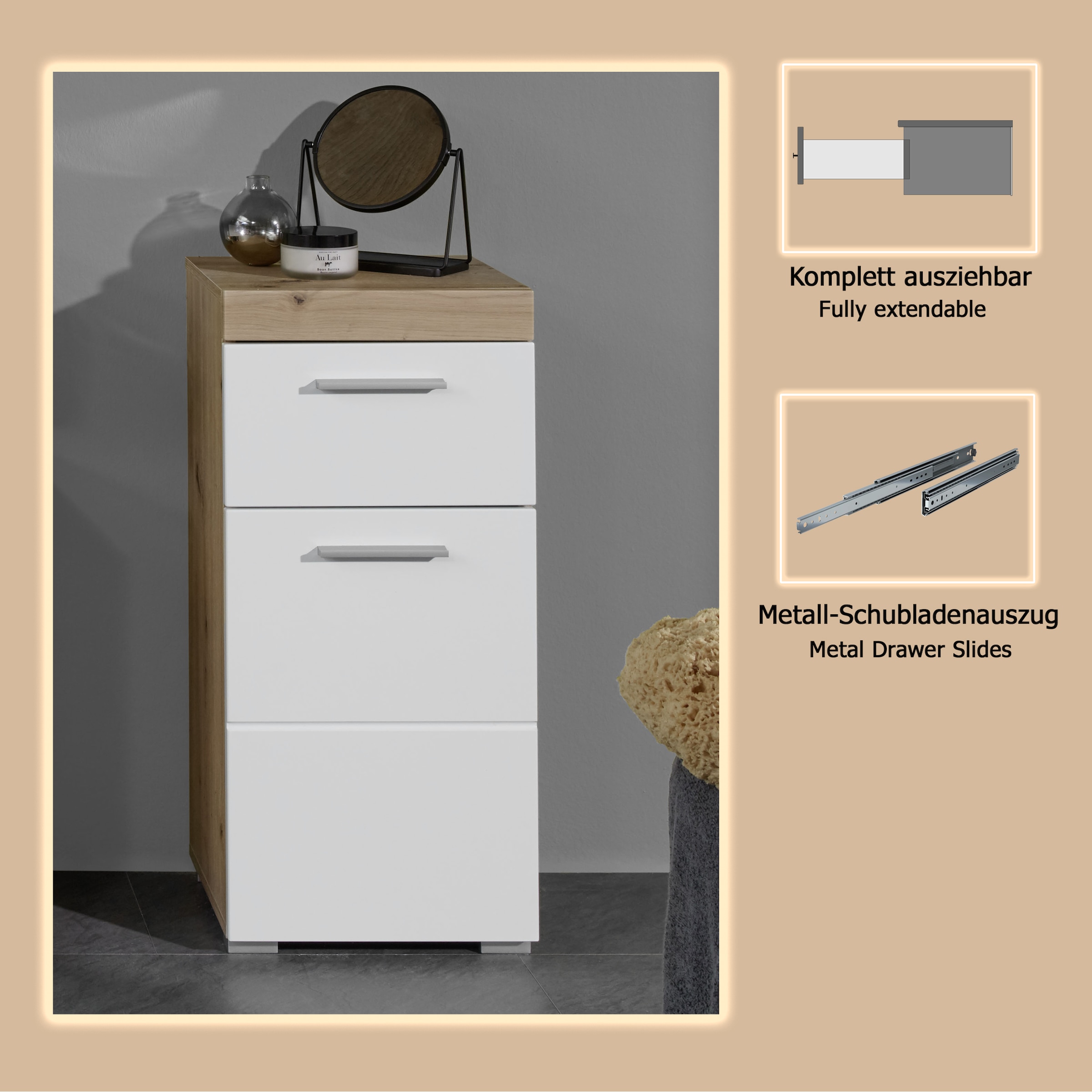 welltime Unterschrank »Avena«, Badezimmerkommode mit 1 Schublade und 1 Tür - (B/T/H) 37/31/79 cm