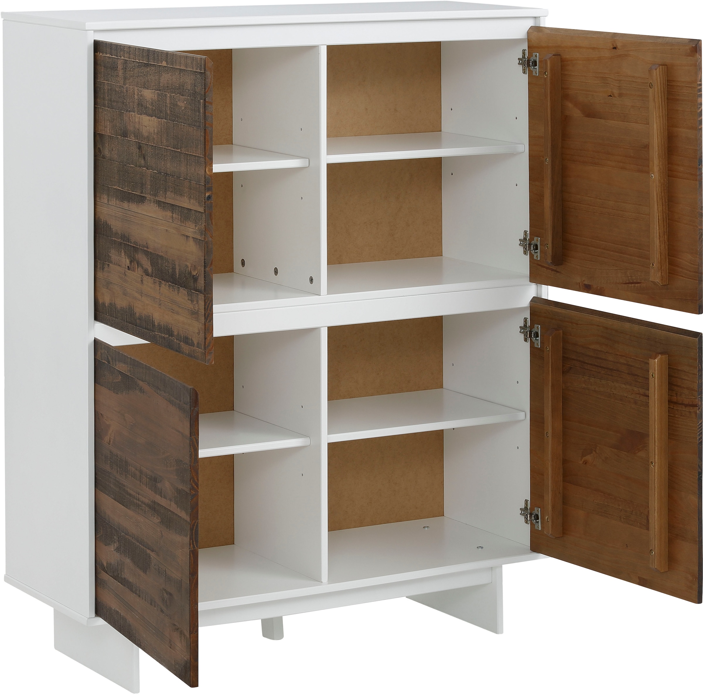 Home affaire Highboard »Morgan Midischrank Hochkommode«, aus massivem Kiefernholz, mit eingefrästen Griffmulden, Breite 120 cm