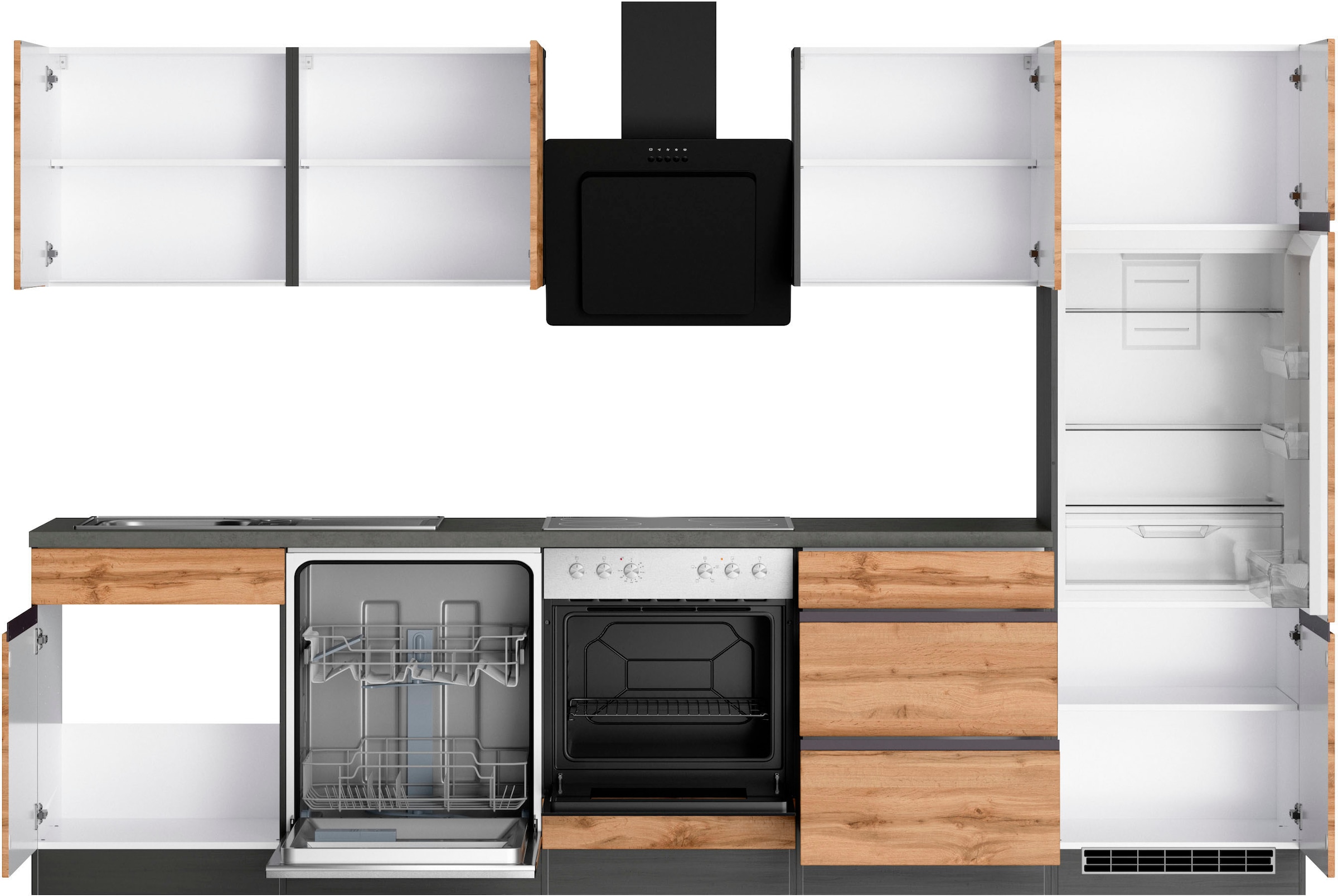 KOCHSTATION Küchenzeile »KS-Riesa« Stellbreite 300 cm, wahlweise mit oder ohne E-Geräte