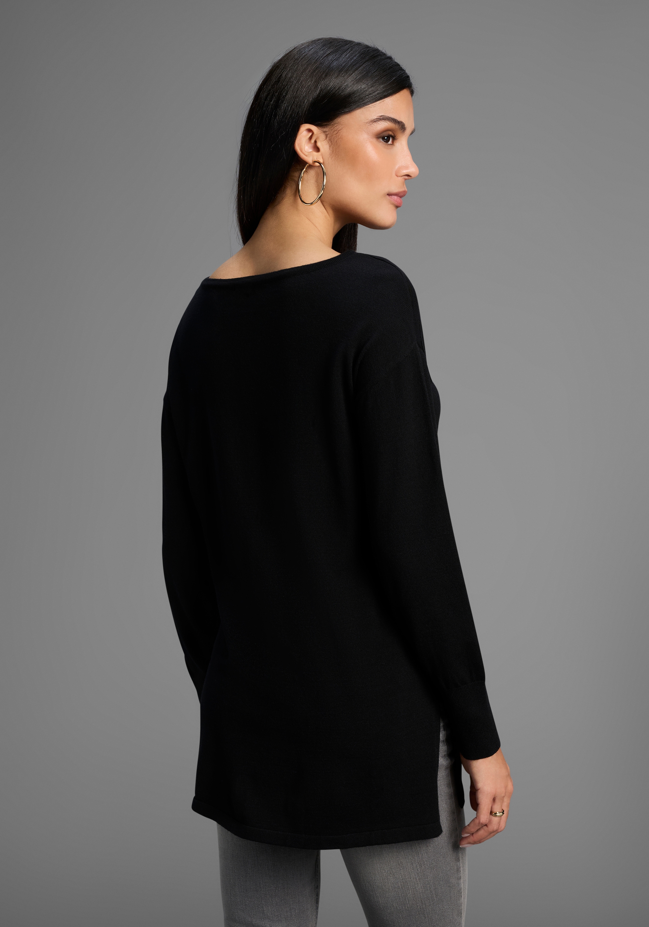 Laura Scott Strickpullover Feinstrickpullover mit Meshstreifen