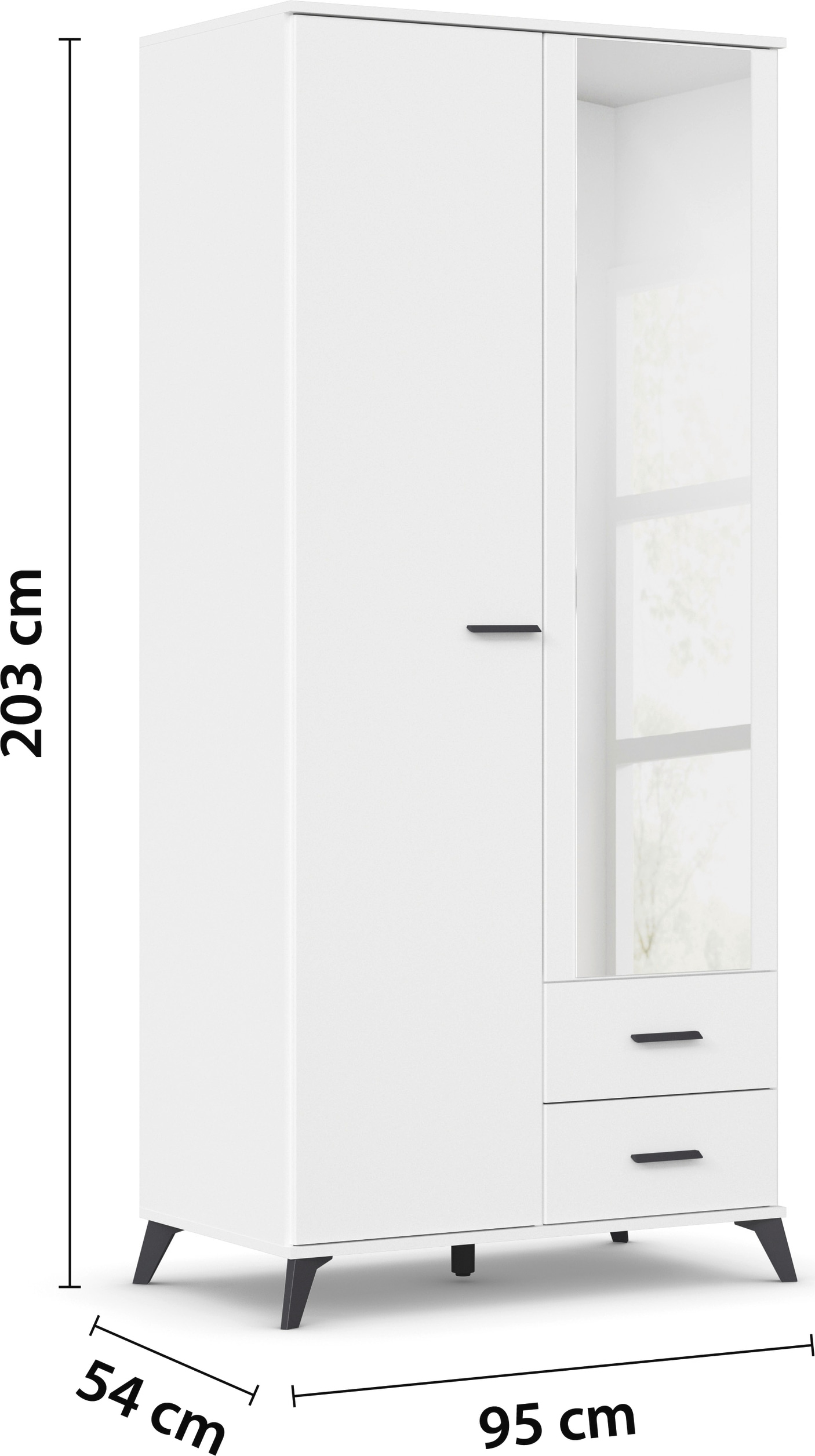 rauch Drehtürenschrank »Lucena« mit schräg ausgestellten Füßen im Monochrom-Stil, mit Spiegel