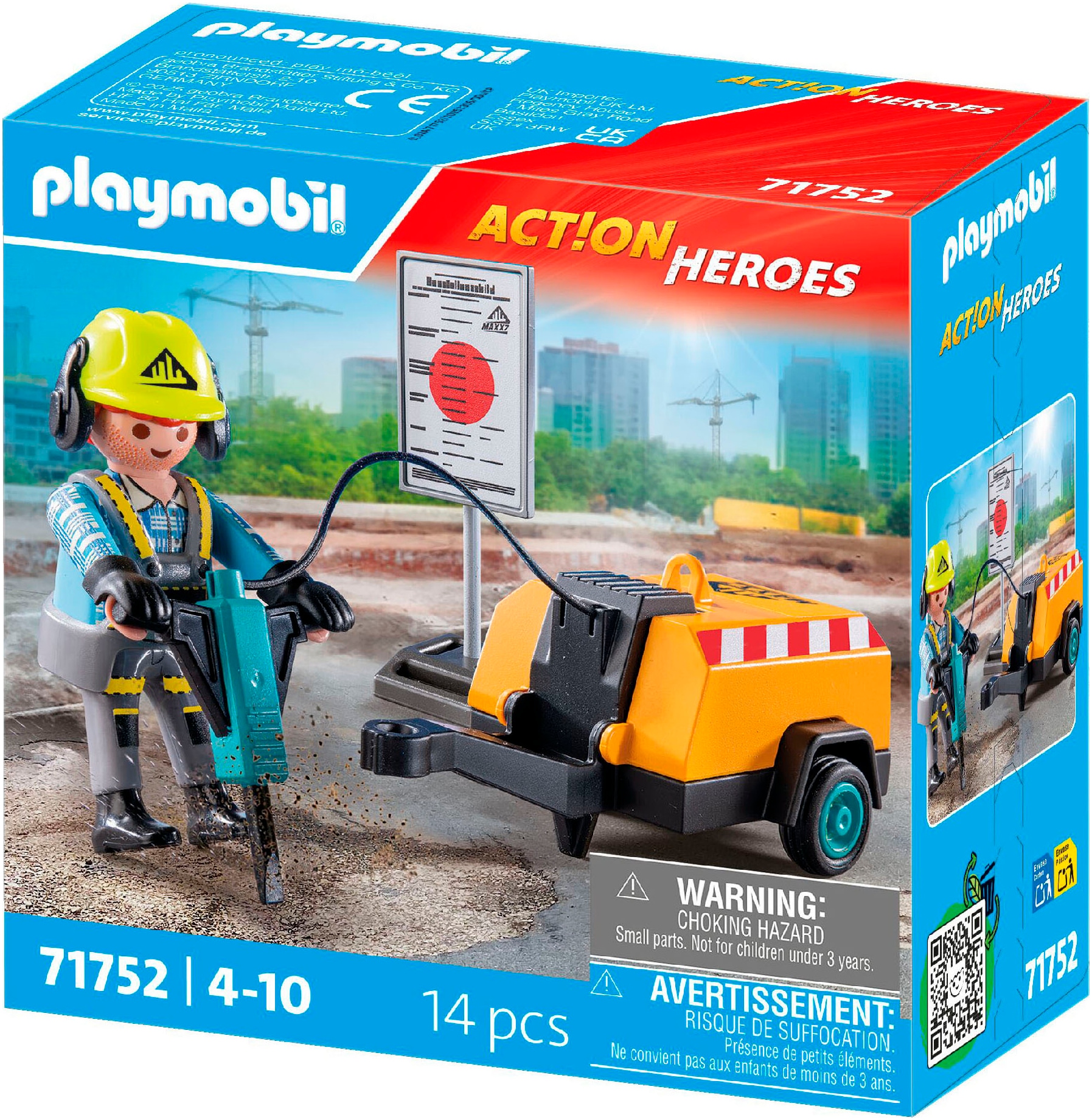 Playmobil® Konstruktions-Spielset »Bauarbeiter mit Meißel (71752), Playmobil Action Heroes«