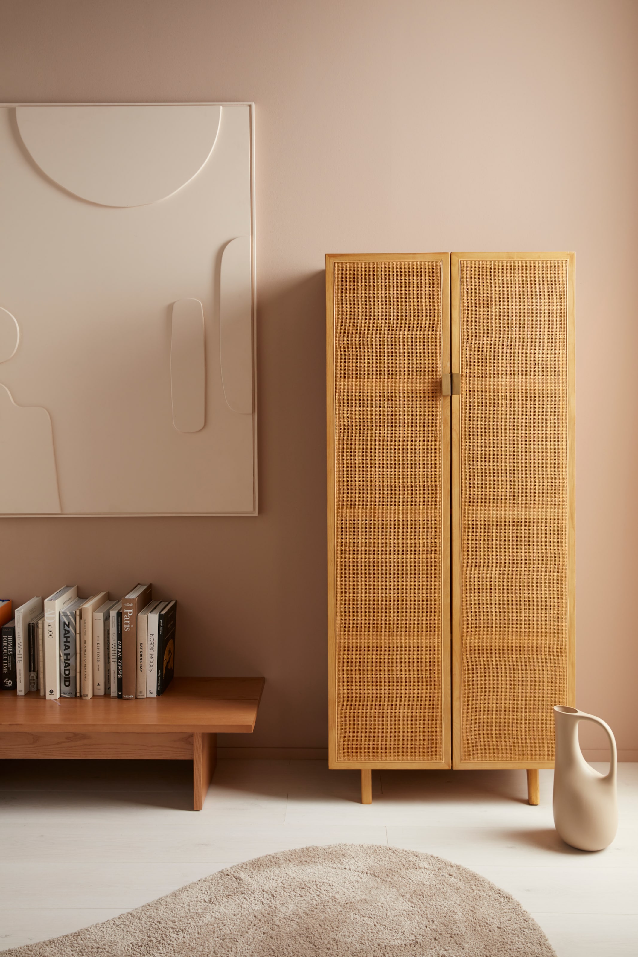 LeGer Home by Lena Gercke Highboard »Lina, TOPSELLER!, OTTOs Choice« Kommode, Melaminoberfläche,  Mit Rattan Einsatz, 4 Innenfächer, teilmassiv
