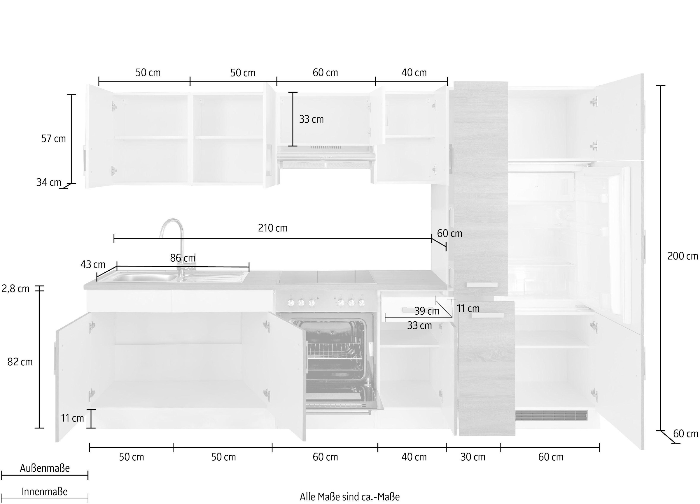 KOCHSTATION Küchenzeile »KS-Gera« Breite 300 cm, wahlweise mit E-Geräten, mit Arbeitsplatte