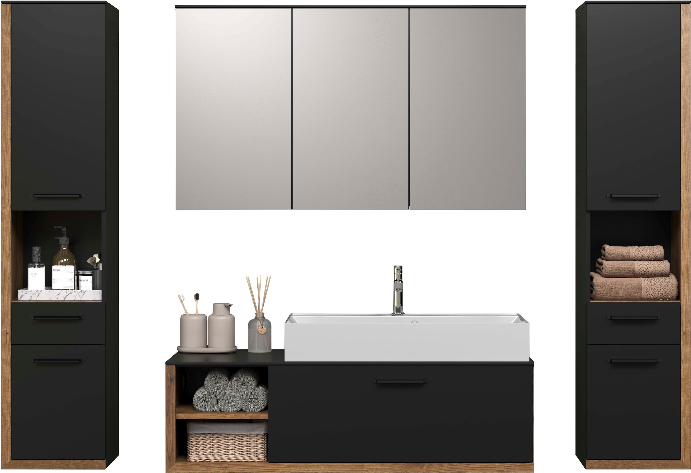 INOSIGN Badmöbel-Set »Premont«, (4 St.), Hängende, elegante Badezimmermöbel mit Mineralguss-Aufsatzwaschbecken