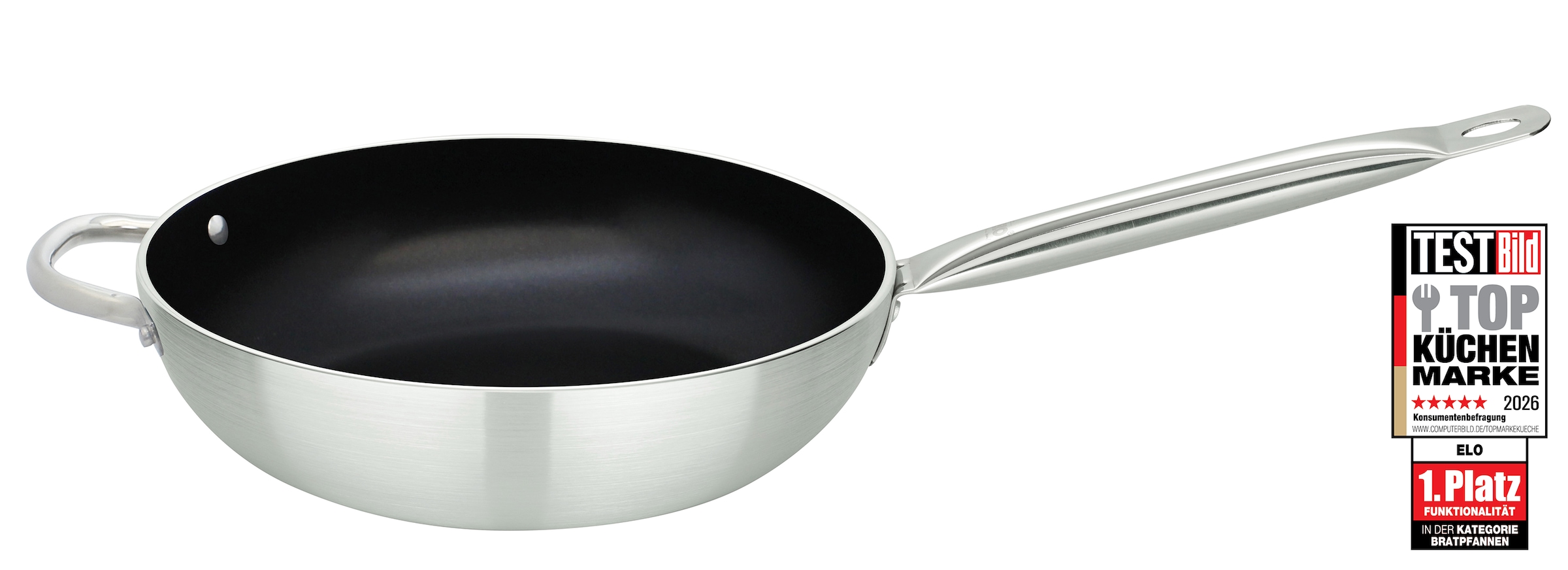 Elo Wok "Wokpfanne 28cm Bistro Line" Aluminium 1 Stk. tlg. langer, handlicher Edelstahl Profi Griff, Ø 28 cm, Induktion
