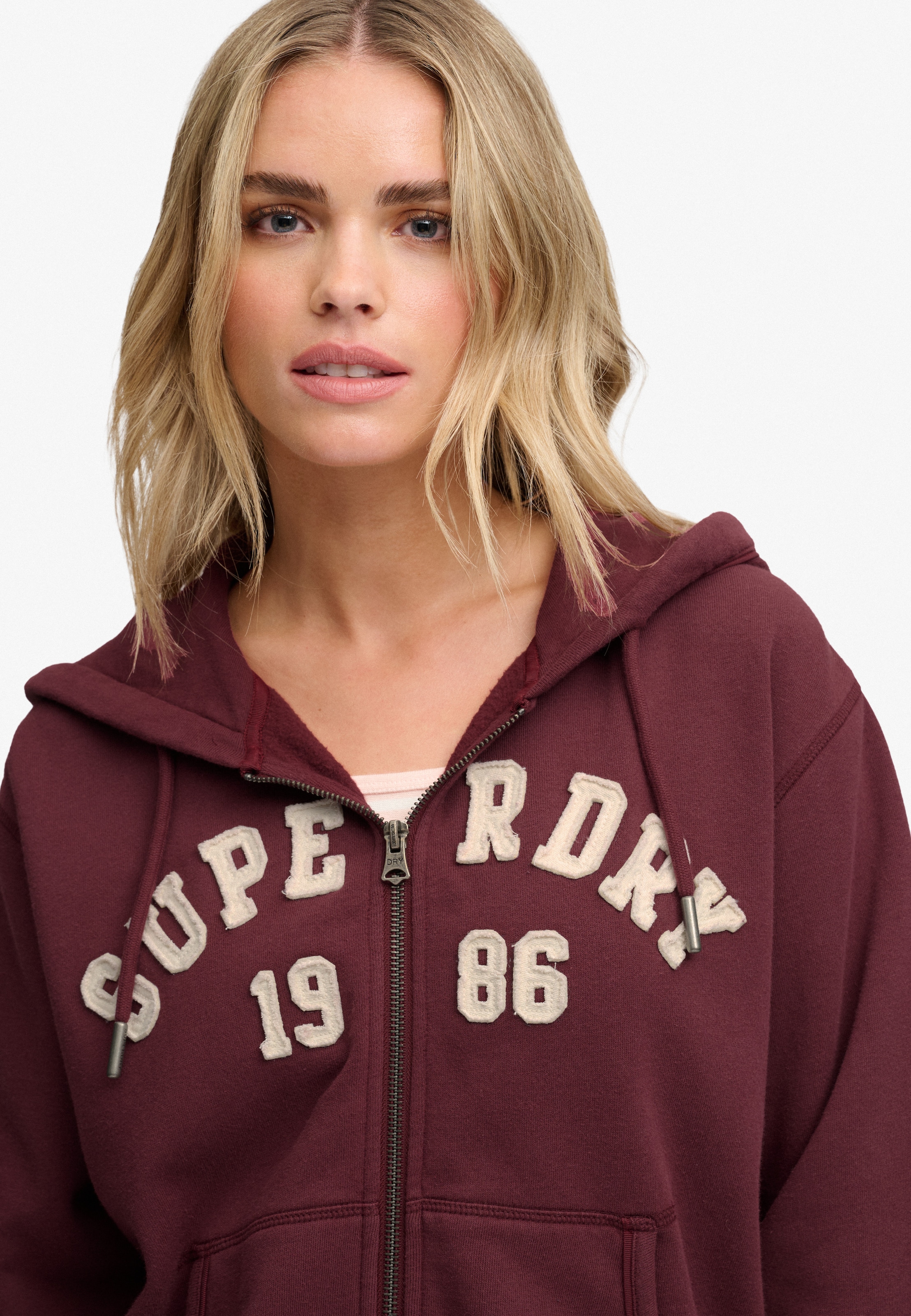 Superdry Kapuzensweatjacke »ATH ESS RELAXED CROP ZIPHOOD« Baumwollmischung