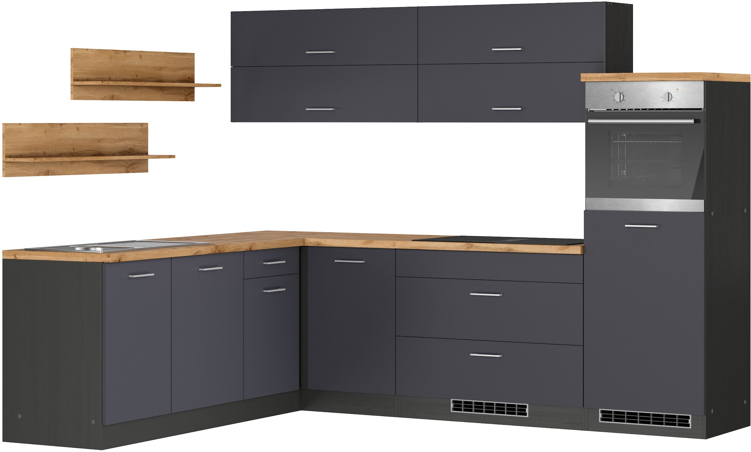 KOCHSTATION Winkelküche »KS-Milan, optional mit Muldenlüfter« Stellbr.270/220 cm, wahlweise mit E-Geräten, Kochfeld mit Dunstabzug