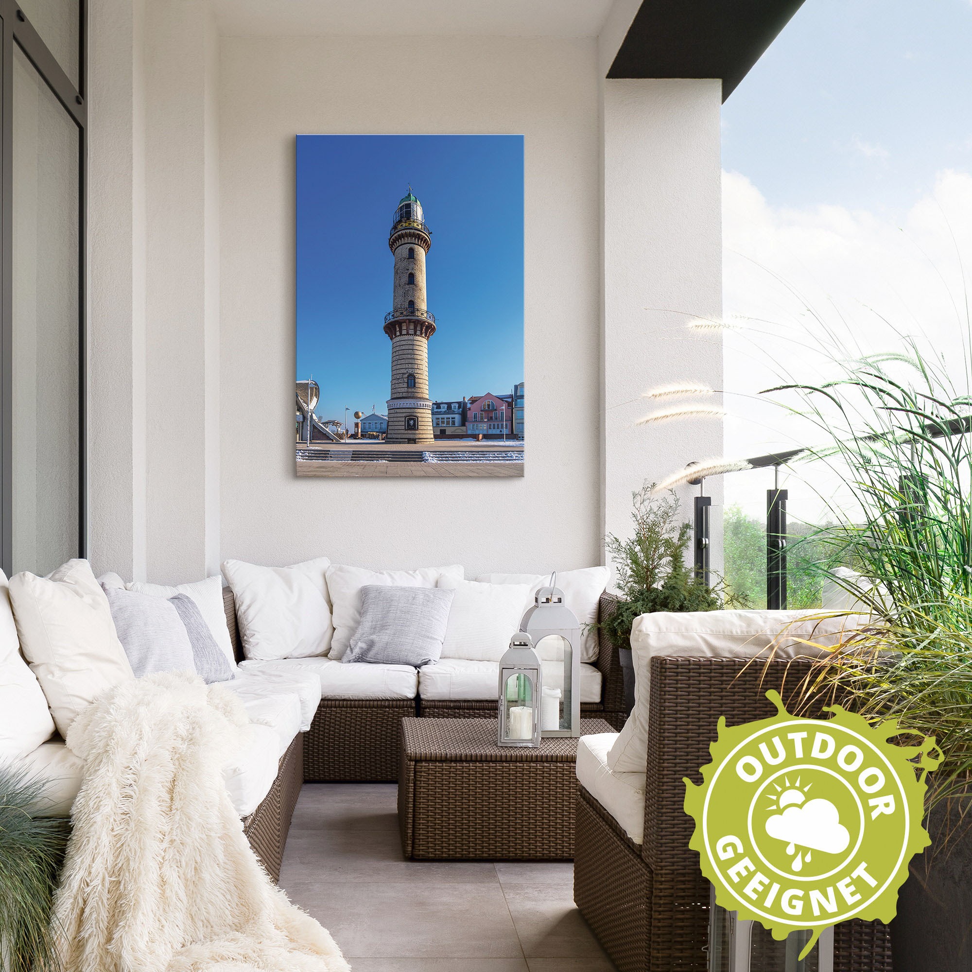 Artland Wandbild »Leuchtturm in Warnemünde im Winter«, Gebäude, (1 St.), als Alubild, Leinwandbild, Wandaufkleber oder Poster in versch. Größen