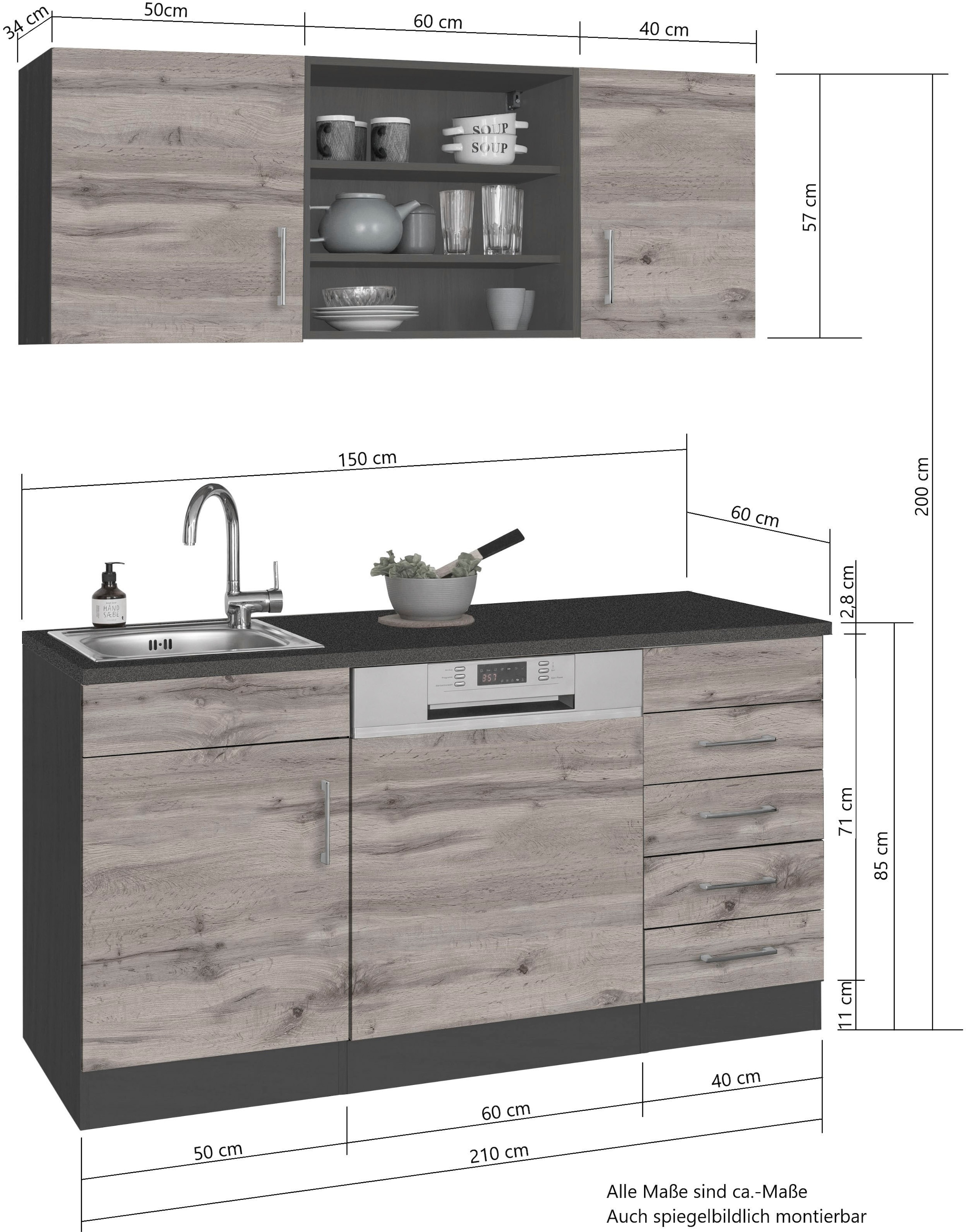 KOCHSTATION Pantryküche »KS-Mali«, Breite 150 cm, mit E-Geräten