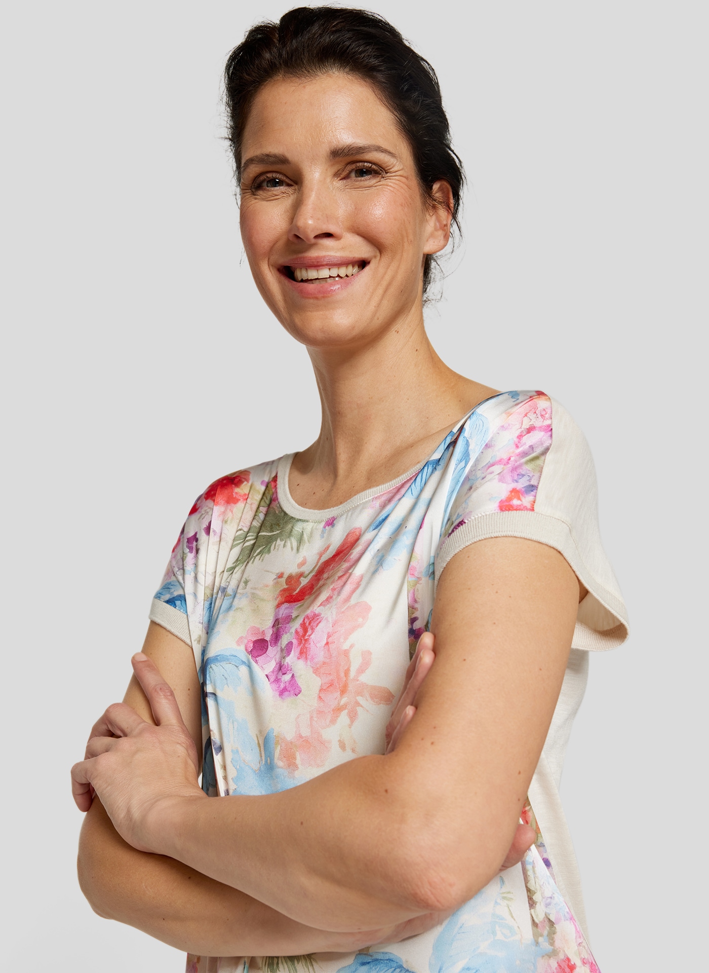 Rabe Print-Shirt, mit floralem Muster vorn, hinten unifarben