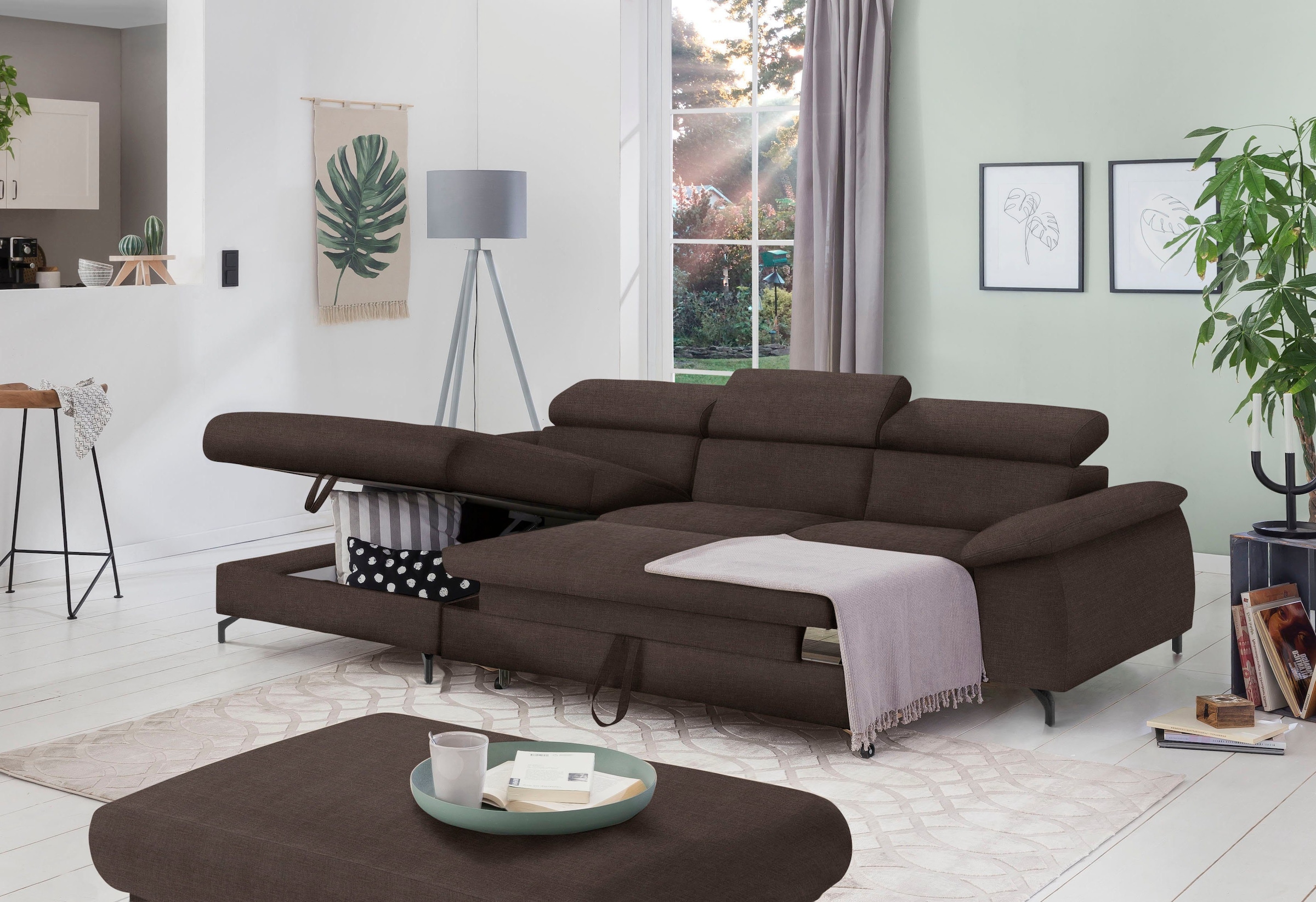COTTA Polstergarnitur »Komaris L-Form«, (Set), Set bestehend aus: Ecksofa mit Kopfteilverstellung & Hocker