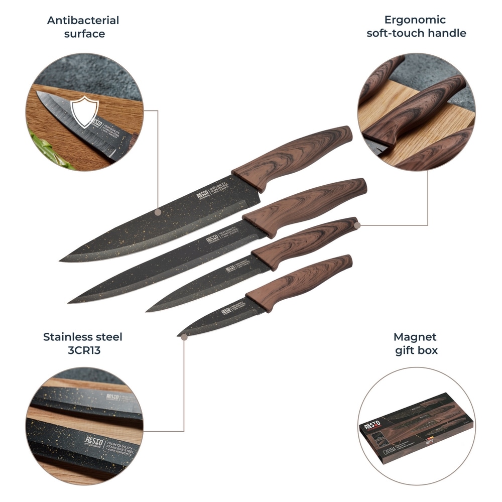 RESTO Kitchenware Messer-Set »Carina, Edelstahlmesser 4-teilig in Magnet-Geschenkbox« Kochmesser, Tranchiermesser, Universalmesser, Gemüsemesser