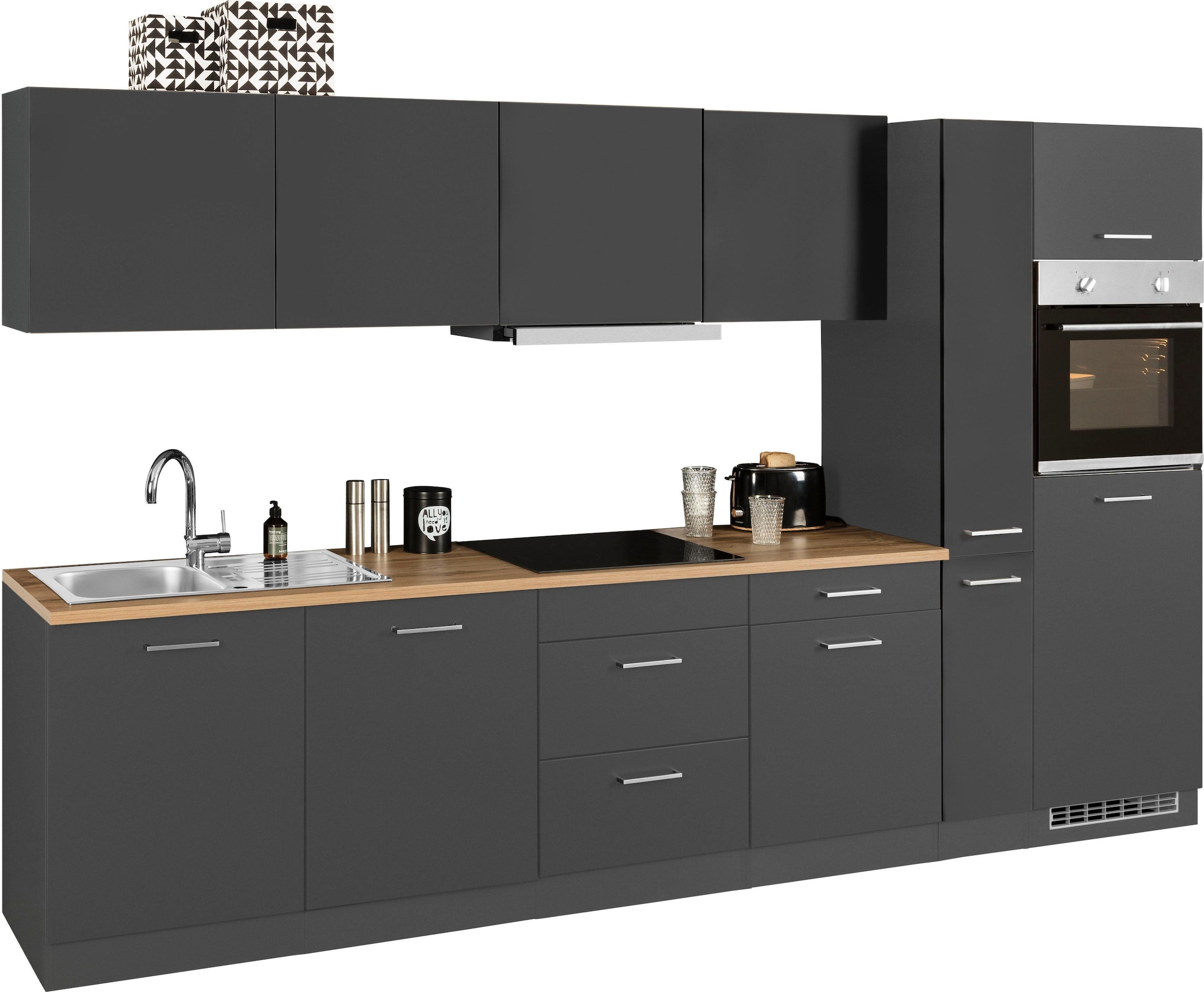 KOCHSTATION Küchenzeile »KS-Kehl«, mit E-Geräten, Breite 330 cm, inkl. Kühlschrank
