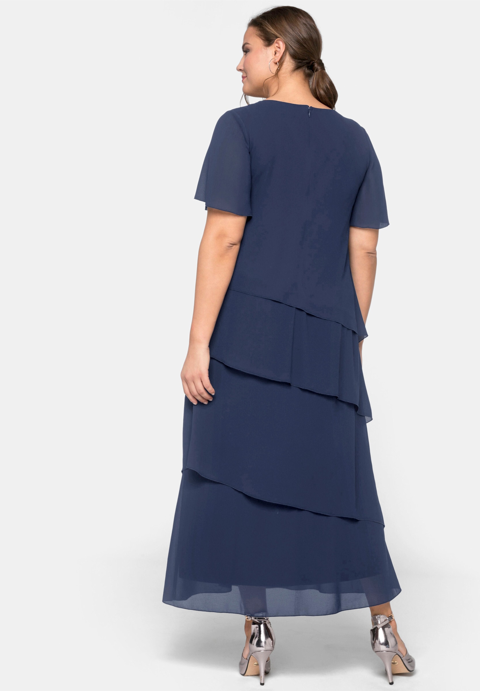 Sheego Jerseykleid »Abendkleid Cocktailkleid im Lagenlook, mit Volants« Ohne Tasche in Maxi-Länge