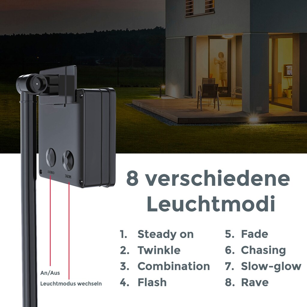 B.K.Licht LED-Lichterkette »BK_SL1484 12 meter Solar-Lichterketten, 2er-Set, IP44, Erdspieß«, 240 St.-flammig