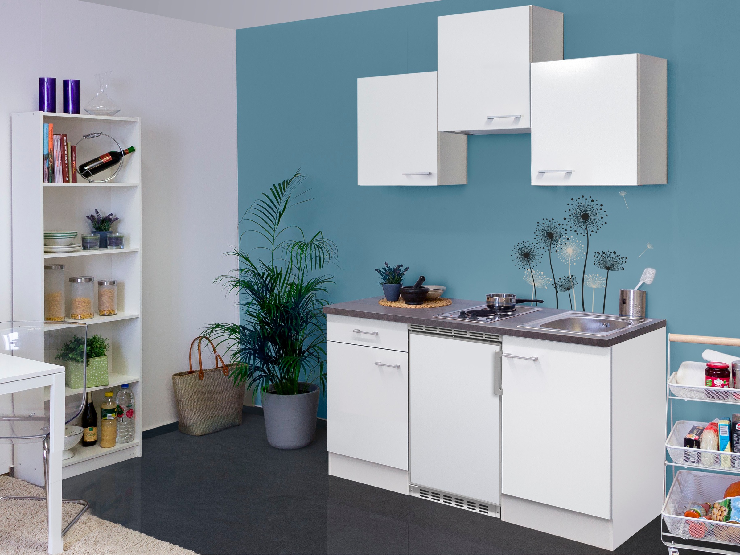 Flex-Well Küchenzeile »Lucca«, Breite 150,5 cm, mit Unterbau-Kühlschrank, Kochfeld und Spüle