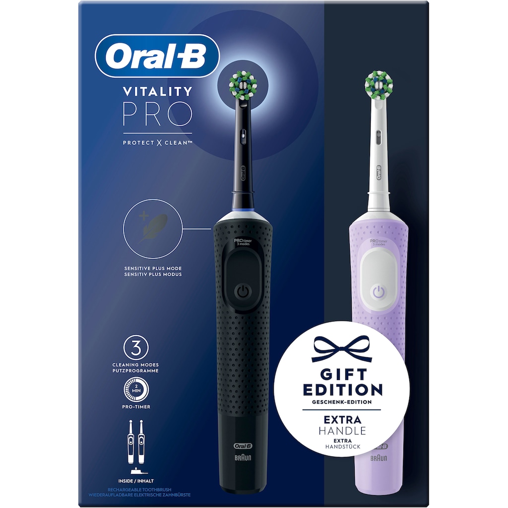Oral B Elektrische Zahnbürste »Vitality Pro«, 2 St. Aufsteckbürsten, 3 Putzmodi, Doppelpack