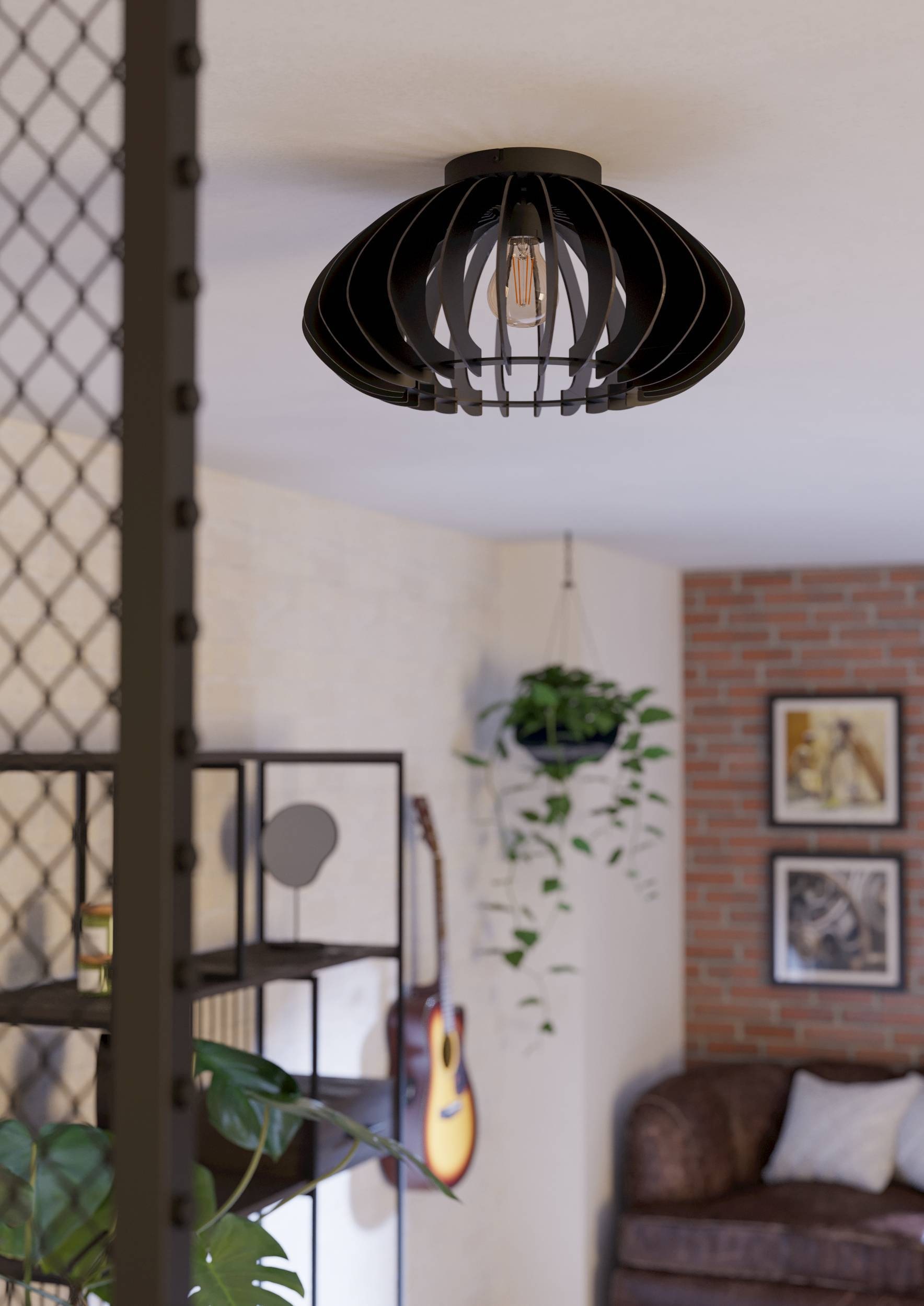 EGLO Deckenleuchte »Cossano Deckenlampe, Vintage, Retro, Japandi,  E27, Flurlampe, Lampe« E27 1 Stk. Wand-/Deckenleuchte - H23,5 x Ø45 cm - schwarz - 1X40W exkl.