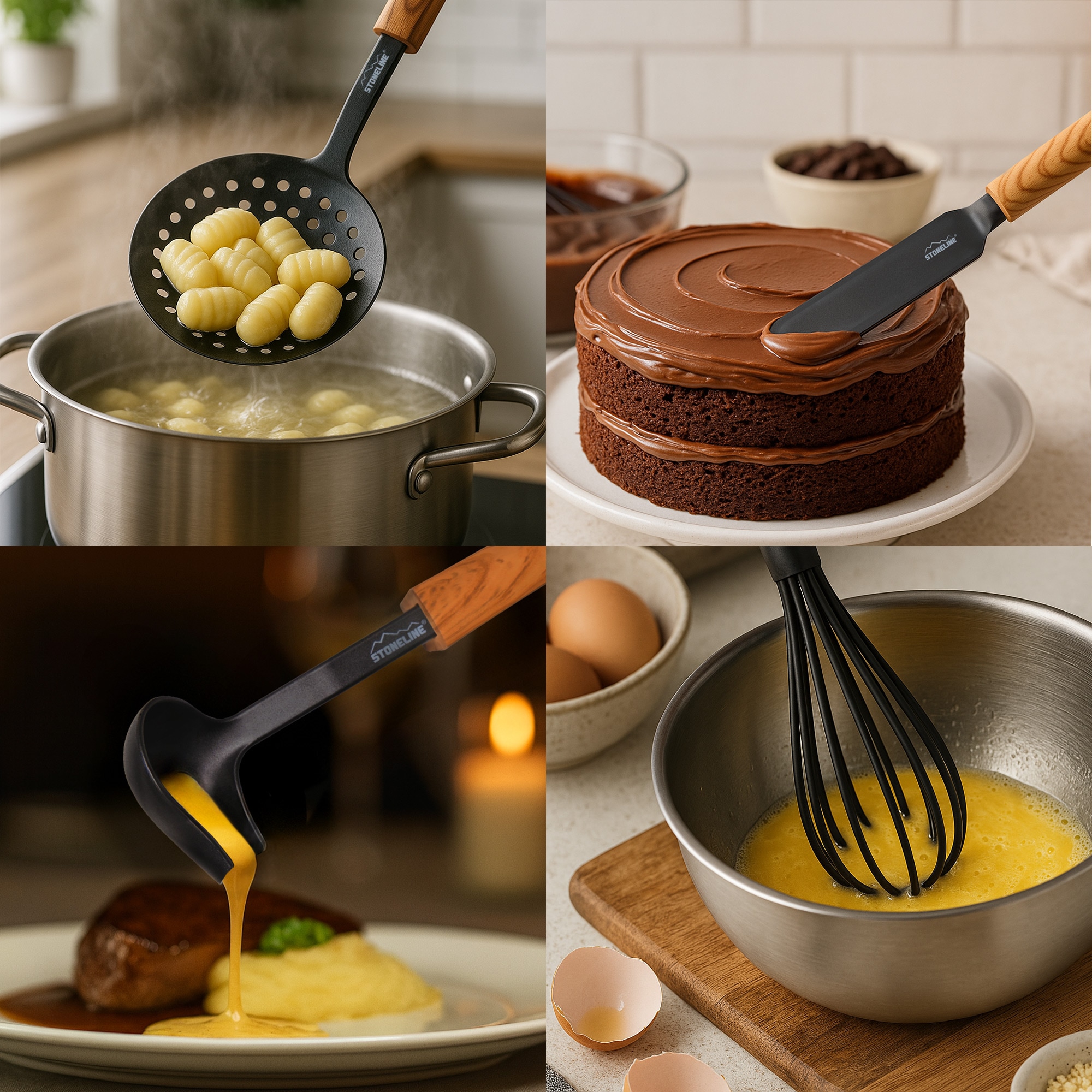 STONELINE Kochbesteck-Set »Kochutensilien-Set mit Holzgriff-Design "Back to Nature"« Perfekt für Antihaft-Pfannen und Töpfe, Design aus Deutschland