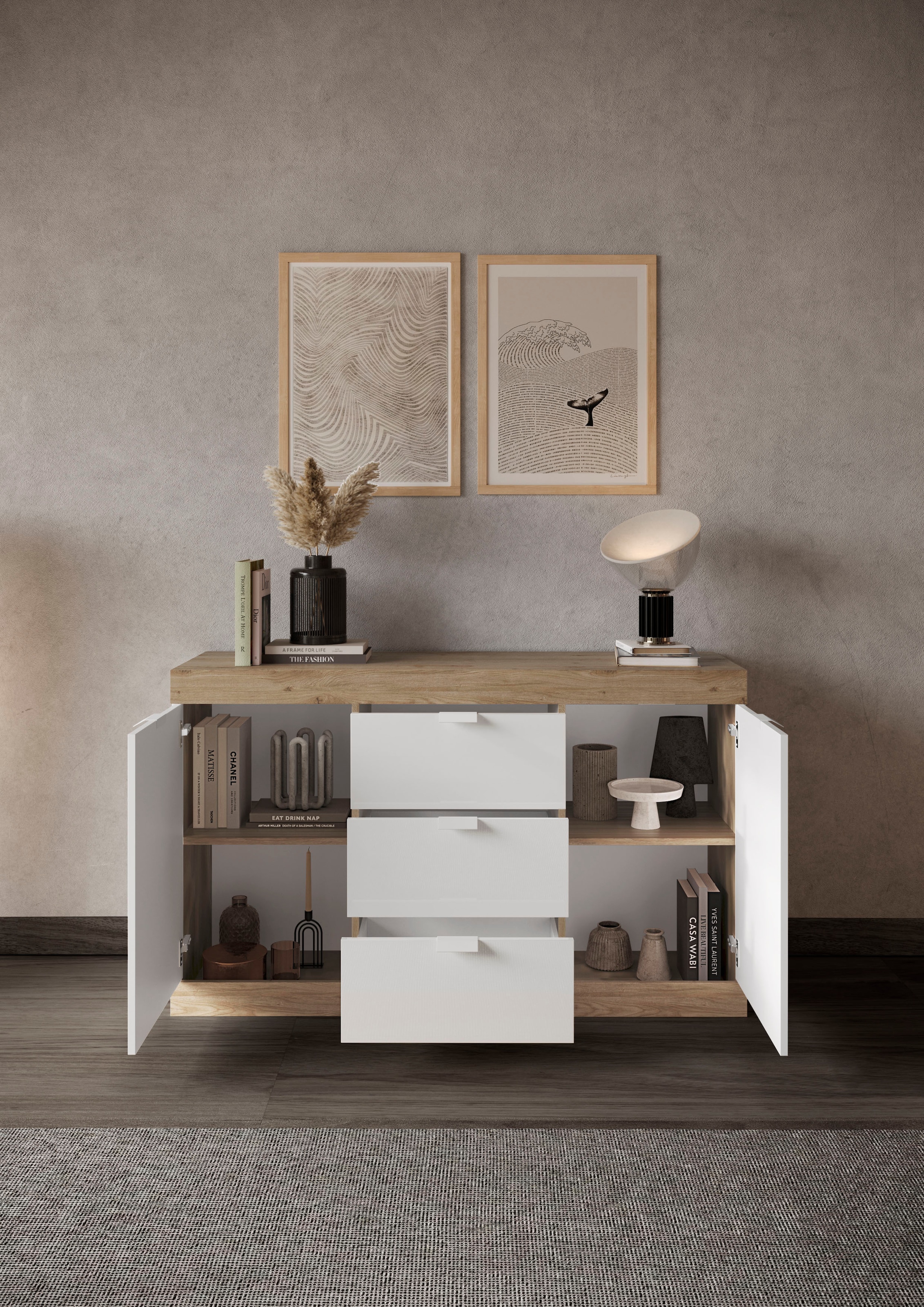 INOSIGN Sideboard »Slim«, Breite 136 cm, weiß Hochglanz Lack