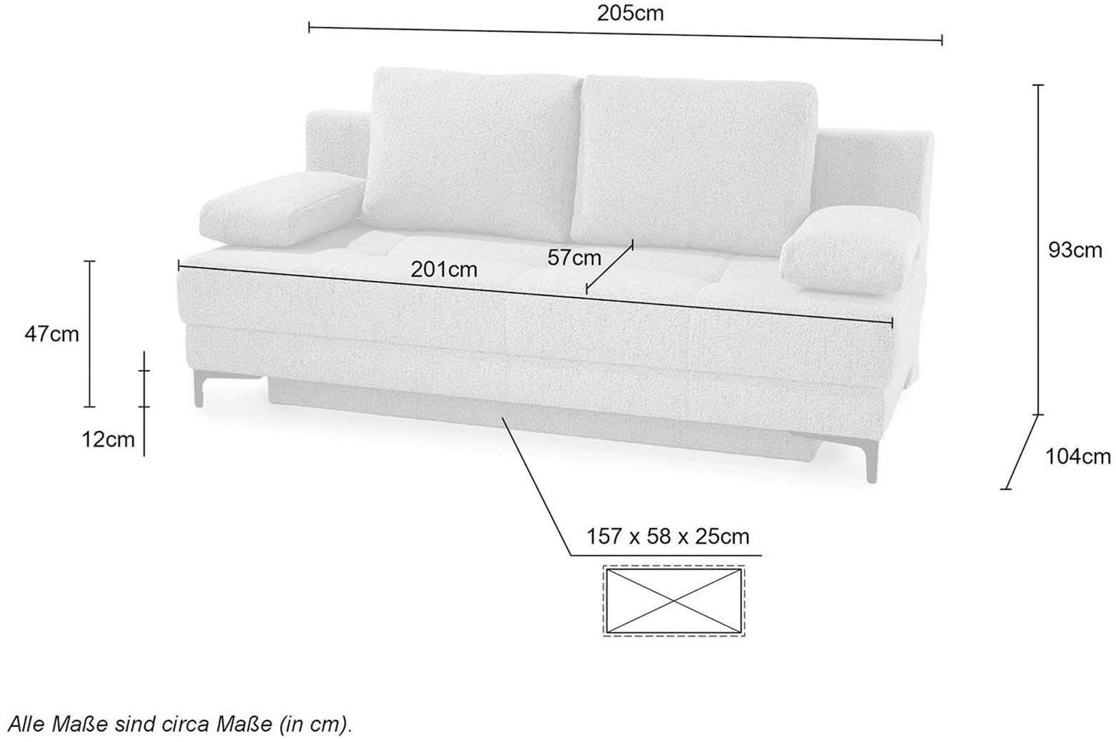 Jockenhöfer Gruppe Schlafsofa »Felix, B: 205 cm, Liegefl. 155x201 cm, Dauerschlafsofa, inkl. Topper« inklusive Bettfunktion und Bettkasten, Federkernpolsterung