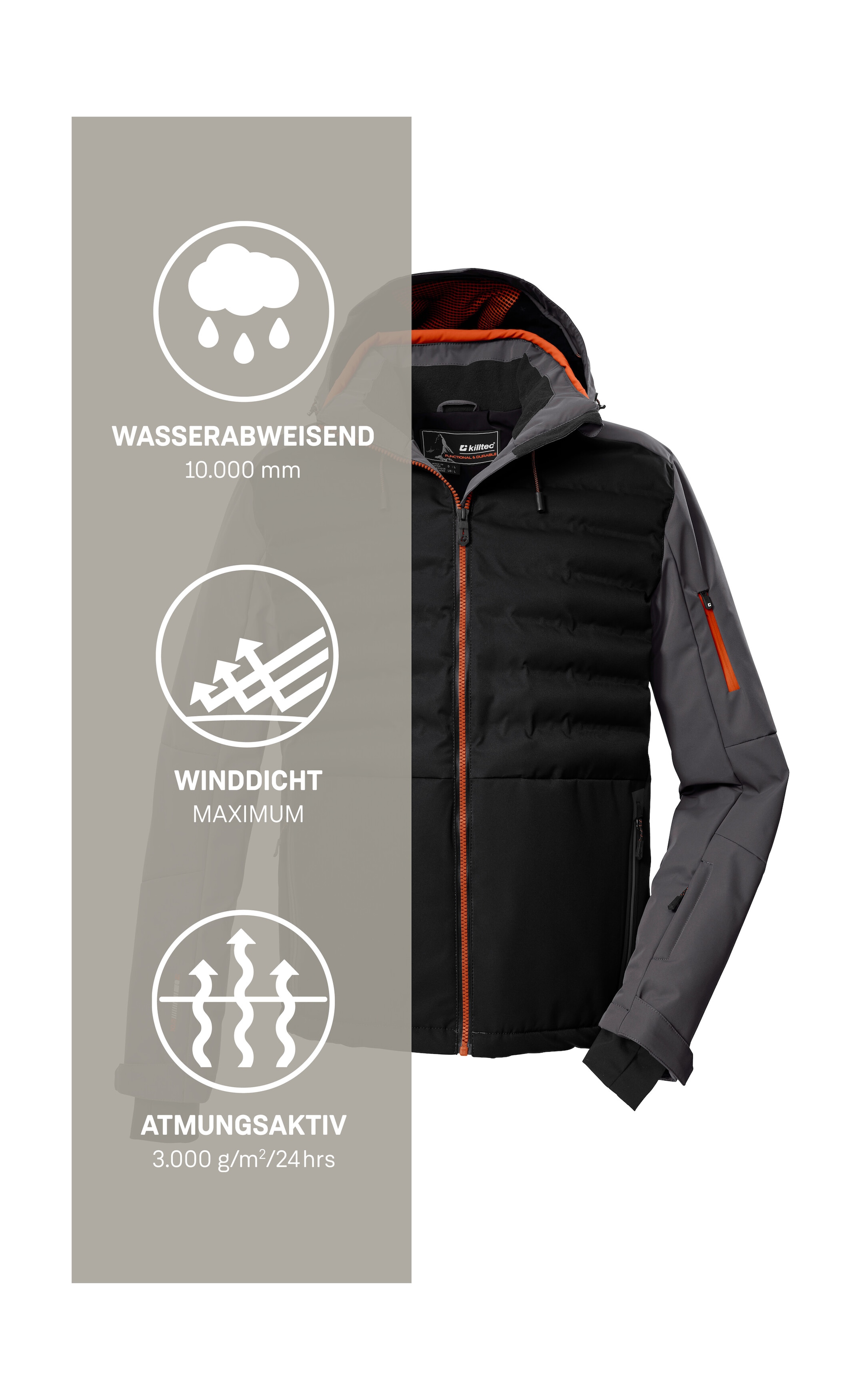 Killtec Skijacke »KSW 72 MN SKI JCKT« Moderne Hybridoptik, winddicht, wasserabweisend, atmungsaktiv