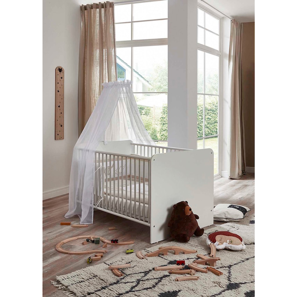 BMG Möbel Babyzimmer-Komplettset »Lea«, (Set, 7 St., Bett, Wickelkommode, Schrank, Standregal, Unterstellregal, Wandboard)